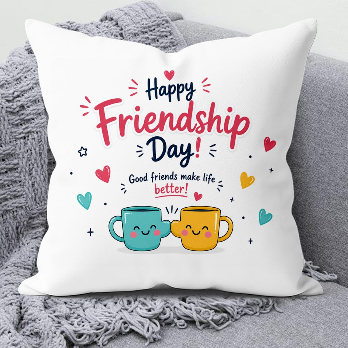 ME & YOU Friendship Day Special Cushion Cover for Bestie, Soft Fabric Decorative Pillow Cover for Home Decoration, Birthday Gift and Memorable Friendship Present-image-20