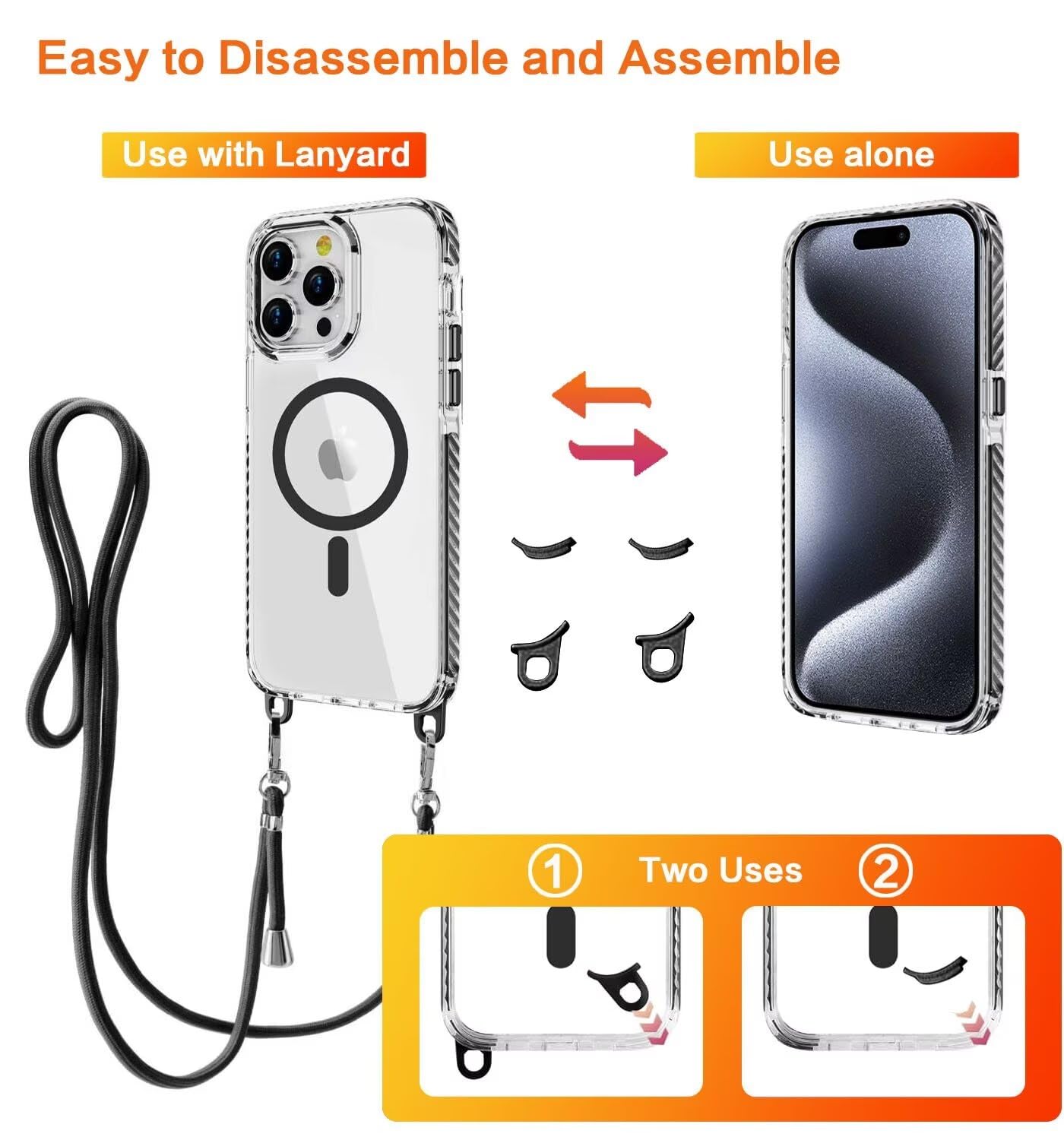 Custodia Per IPhone 16 Con Cinturino Regolabile - Silicone TPU, Compatibile MagSafe, Magnetica, 6,1'' (modello 2025)