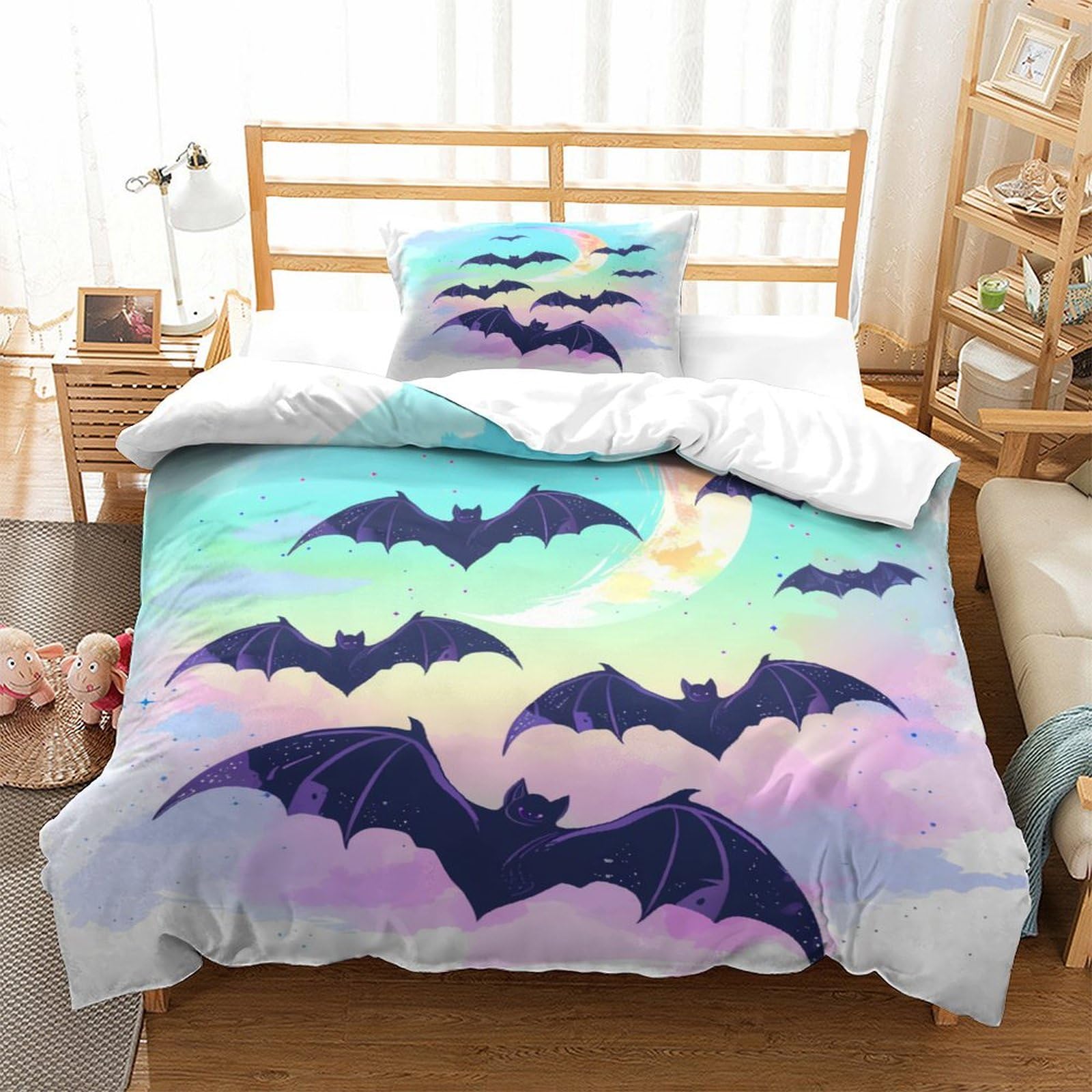 P1S9U7W5Y Gradient Clouds 3D Printed Bat Duvet Cover Set 3pcs Microfiber Bat Bedding Set Single