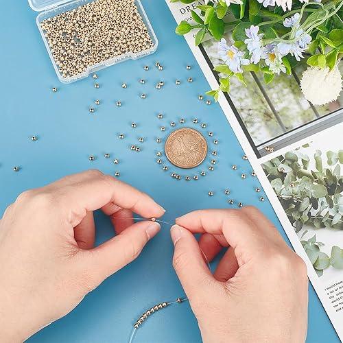 Miniatura 4 de UNICRAFTALE 500 cuentas redondas de acero inoxidable dorado de 0.118 pulgadas de diámetro, cuentas sueltas redondas lisas y sueltas de metal para