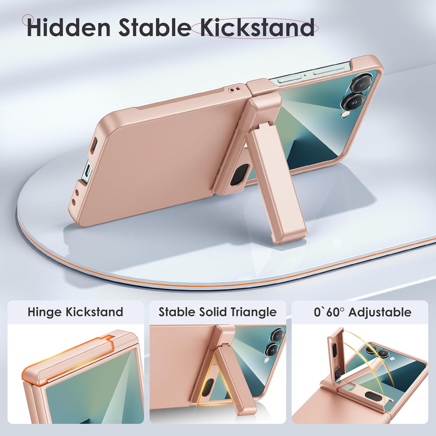 Maxdara for Galaxy Z Flip 7 Case, with [Hinge Protection][Hidden Kickstand][Built-in Screen Protector][Support Wireless Charging] Protective Phone Case for Samsung Galaxy Z Flip 7, Rose Gold