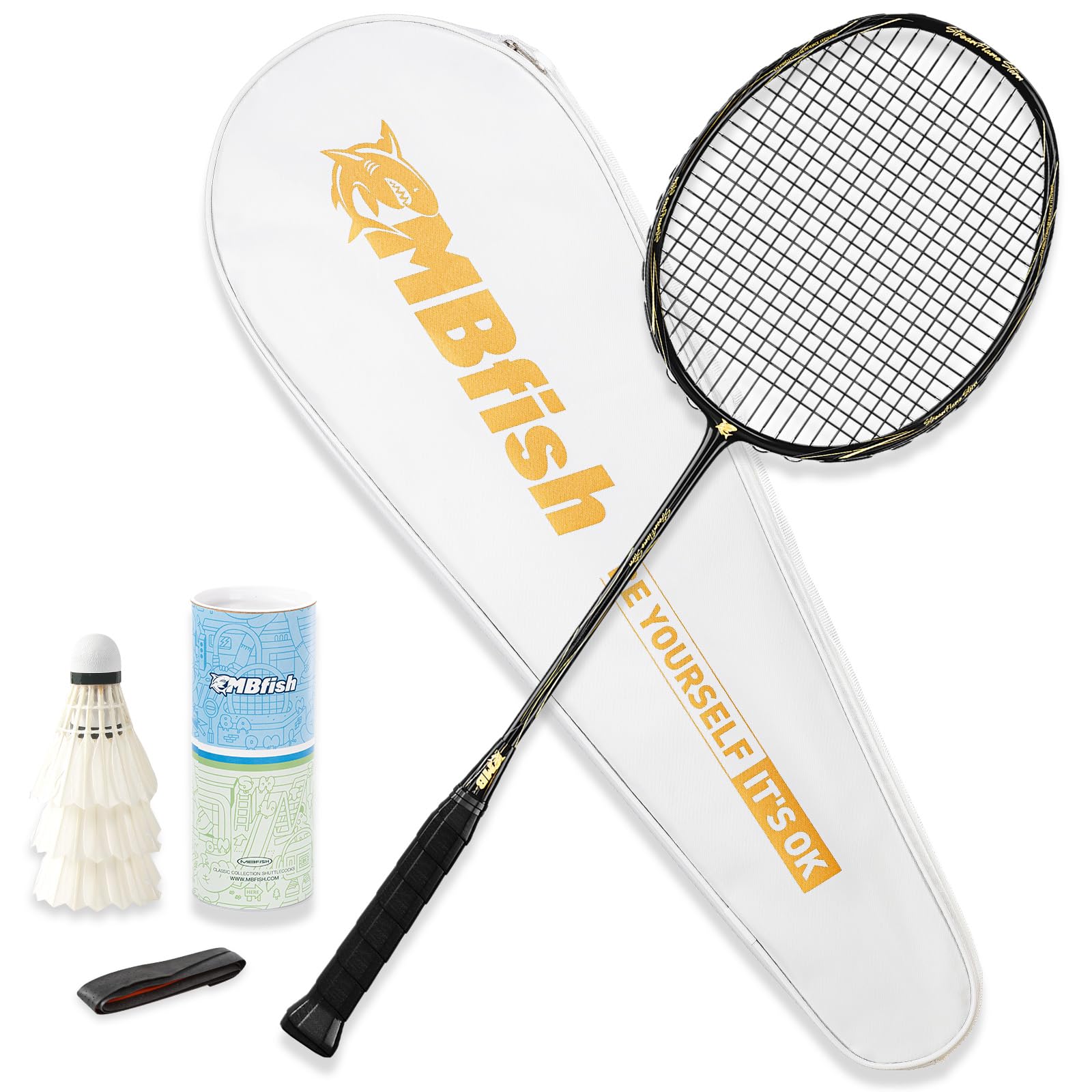 Badminton Racket Set with 1 Carbon Fiber Racquet, 3 Shuttlecocks, 2 Replacement Grip Tapes and 1 Badminton Bag - Perfect for Outdoor Games and Gym 5U