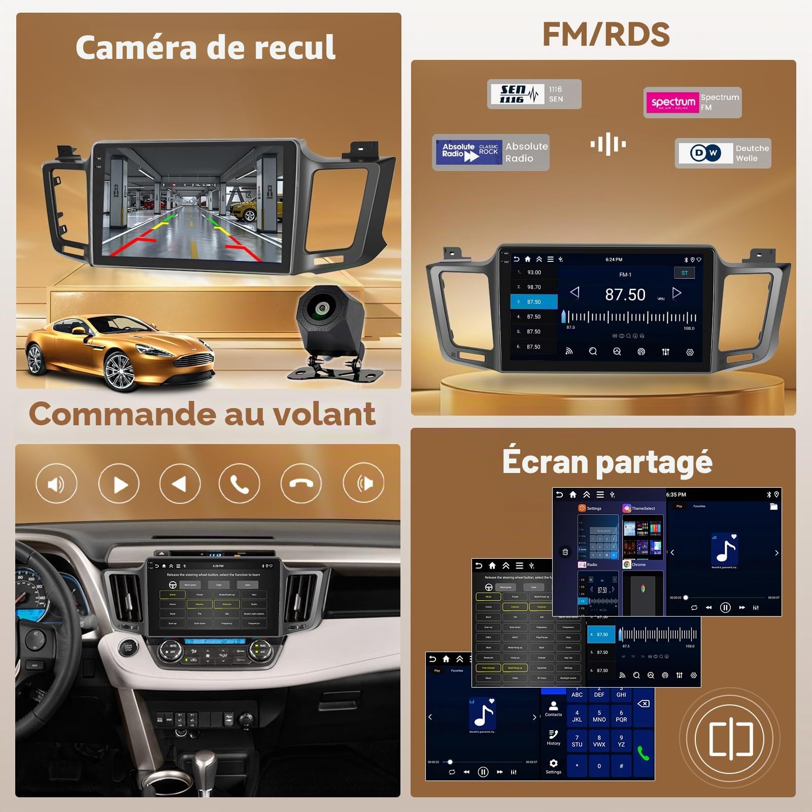 Hikity 4G+64G Android 15 Autoradio 10" pour Toyota RAV4 CarPlay