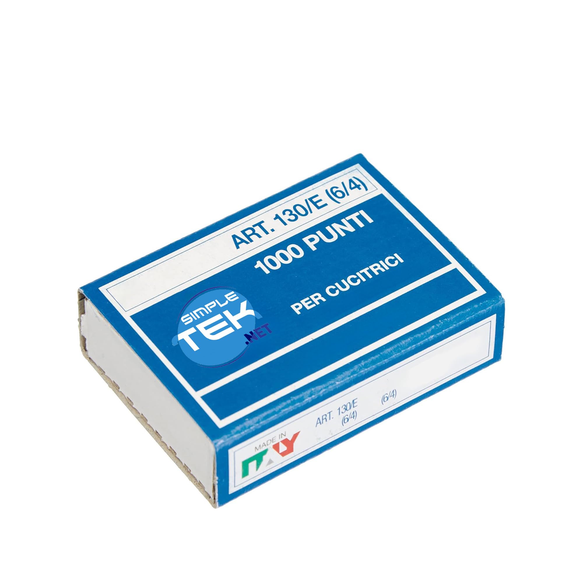 SIMPLETEK - 10000 punti metallici 130/E (6/4) — passo 6 mm, gamba 4 mm — confezione da 10.000 pezzi