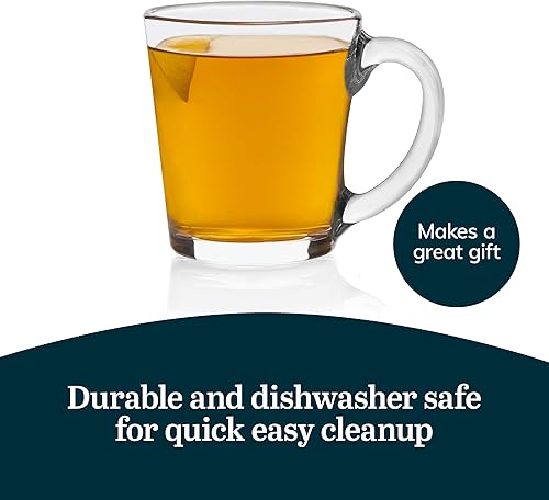 Miniatura 5 de Libbey Juego de 12 tazas de vidrio multiusos de 13.5 onzas, modernas, transparentes, en ángulo, con mango D, tazas de té gruesas para bebidas