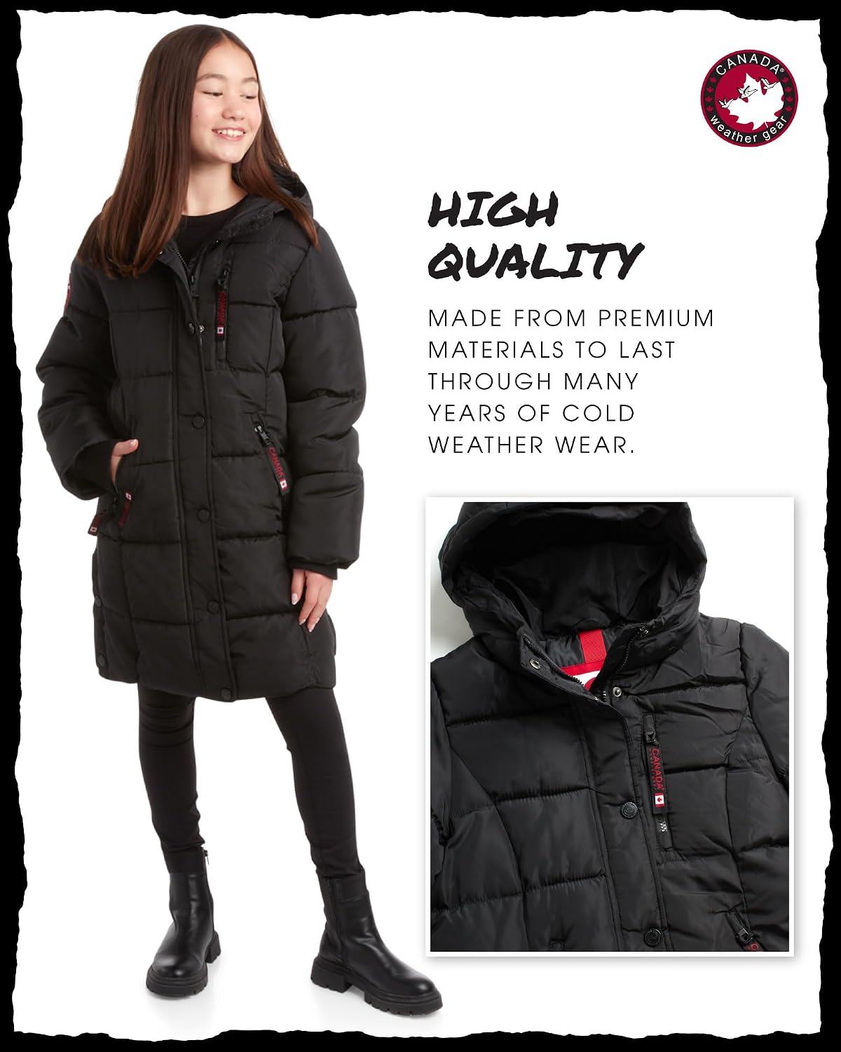 CANADA WEATHER GEAR Girls Winter Coat - Stadium Length Wind & Water Resistant Quilted Puffer Parka Kids Insulated Outerwear