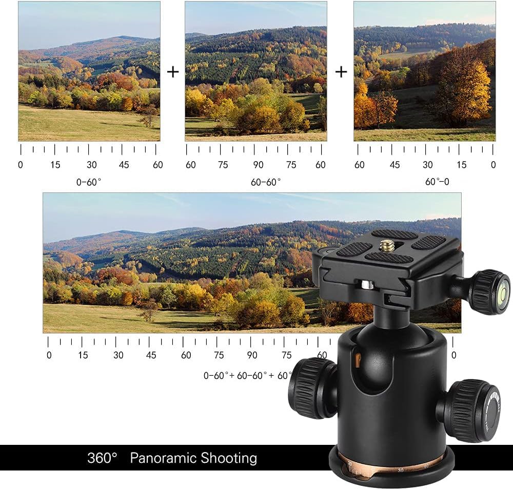 Andoer Testa Sfera Fotografica Snodo Cavalletto Testa Per Cavalletto Girevole A 360° Testa per Treppiede con Piastra a Sgancio Rapido Vite da 1/4'' Treppiede per Treppiede Monopiede Fotocamere DSLR