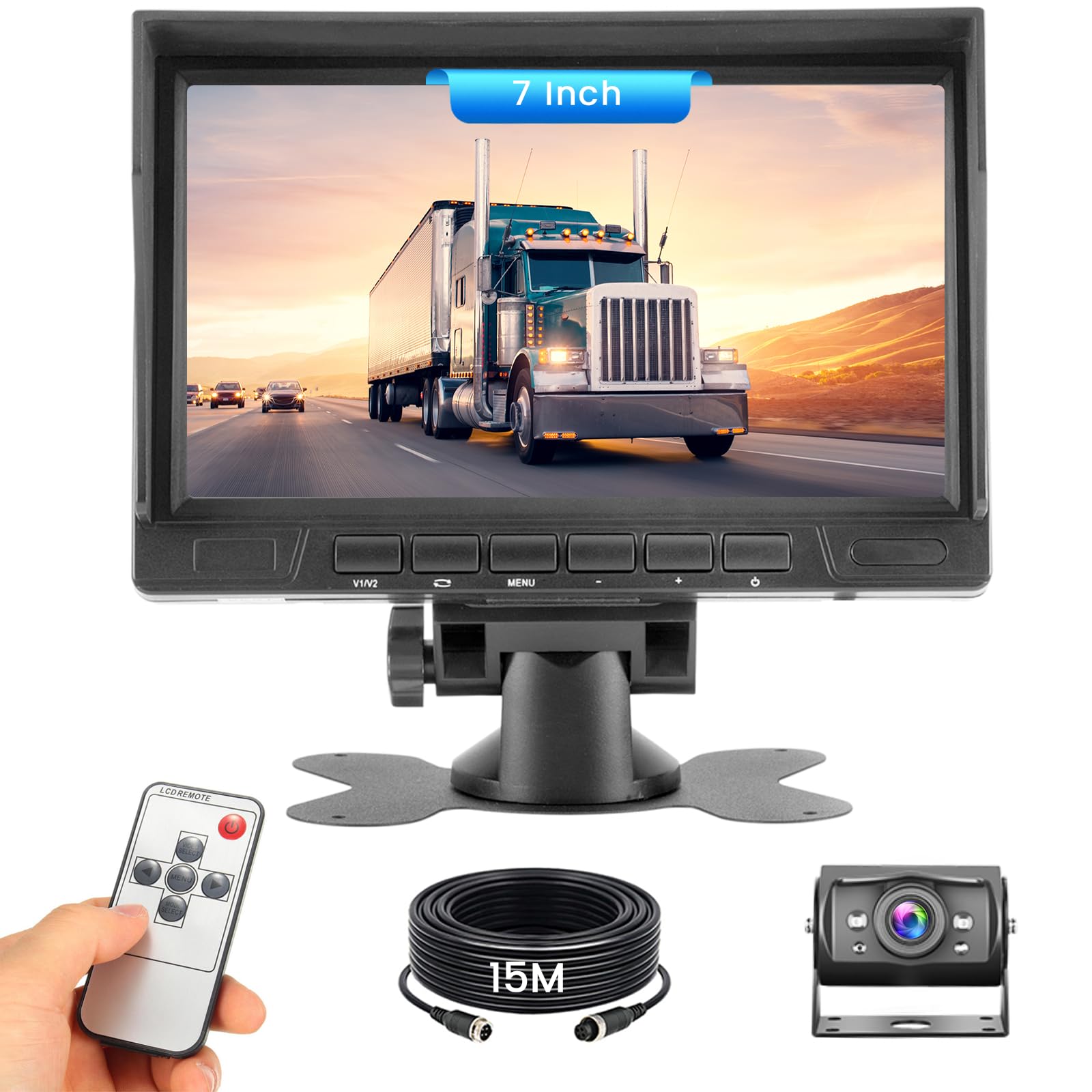 Kamera cofania 1080p HD z monitorem IPS o przekątnej 7", pomoc przy parkowaniu, 1024 x 600, IP69 AHD, widoczność w nocy, do SUV-ów, ciężarówek, vanów, kamperów, z osłoną przeciwsłoneczną