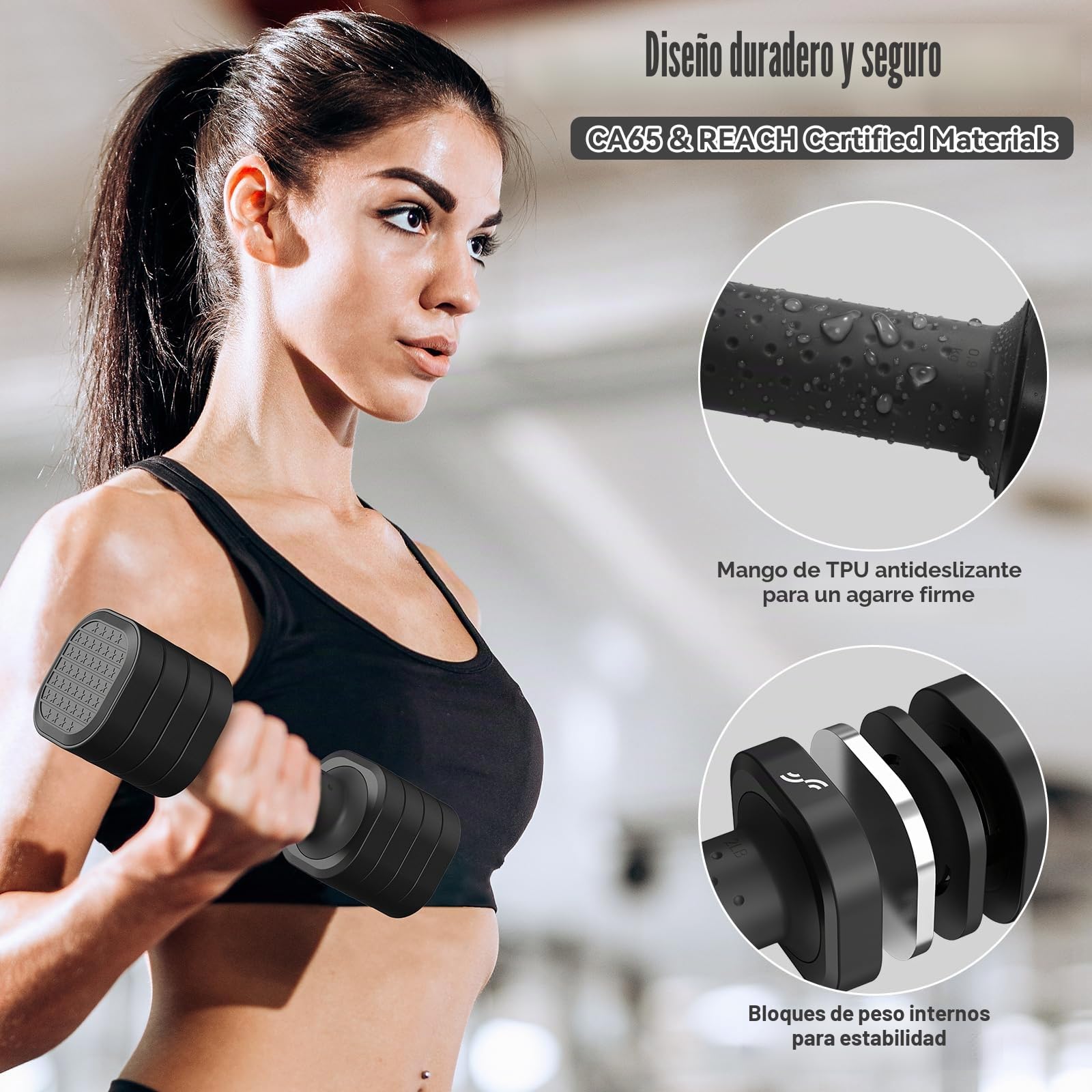Sportneer Juego de mancuernas para mujer: pesas ajustables de 0,9 a 2,3 kg, 4 en 1, para gimnasio en casa (negro)