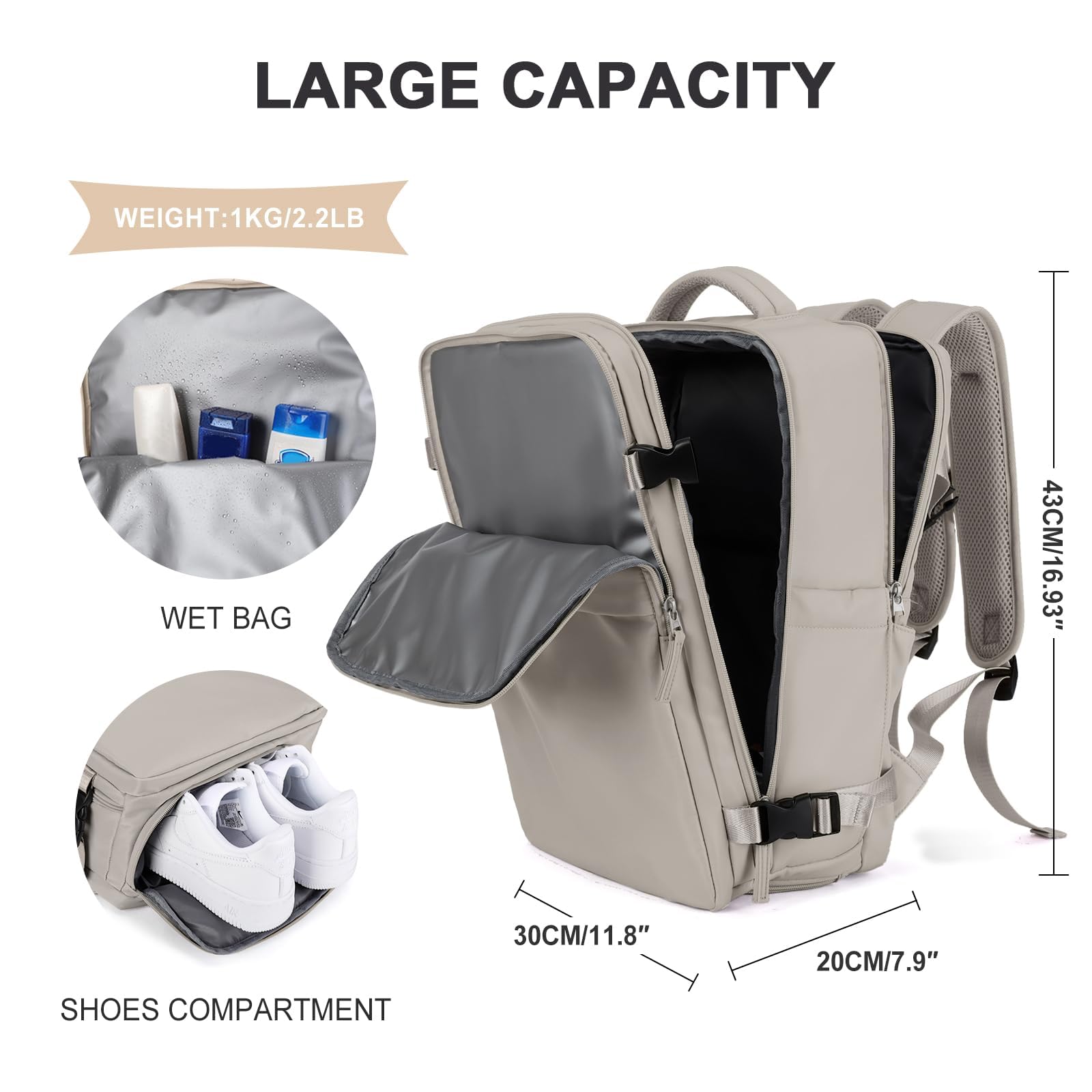 SZLX Zaino Ryanair 40x20x25 Bagaglio a Mano Borse da Cabina per Easyjet 45x36x20 Zaino da Viaggio Donna con Porta Ricarica USB, Borsa da Viaggio Impermeabile Casual Daypack Adatto a PC da 14 Pollici