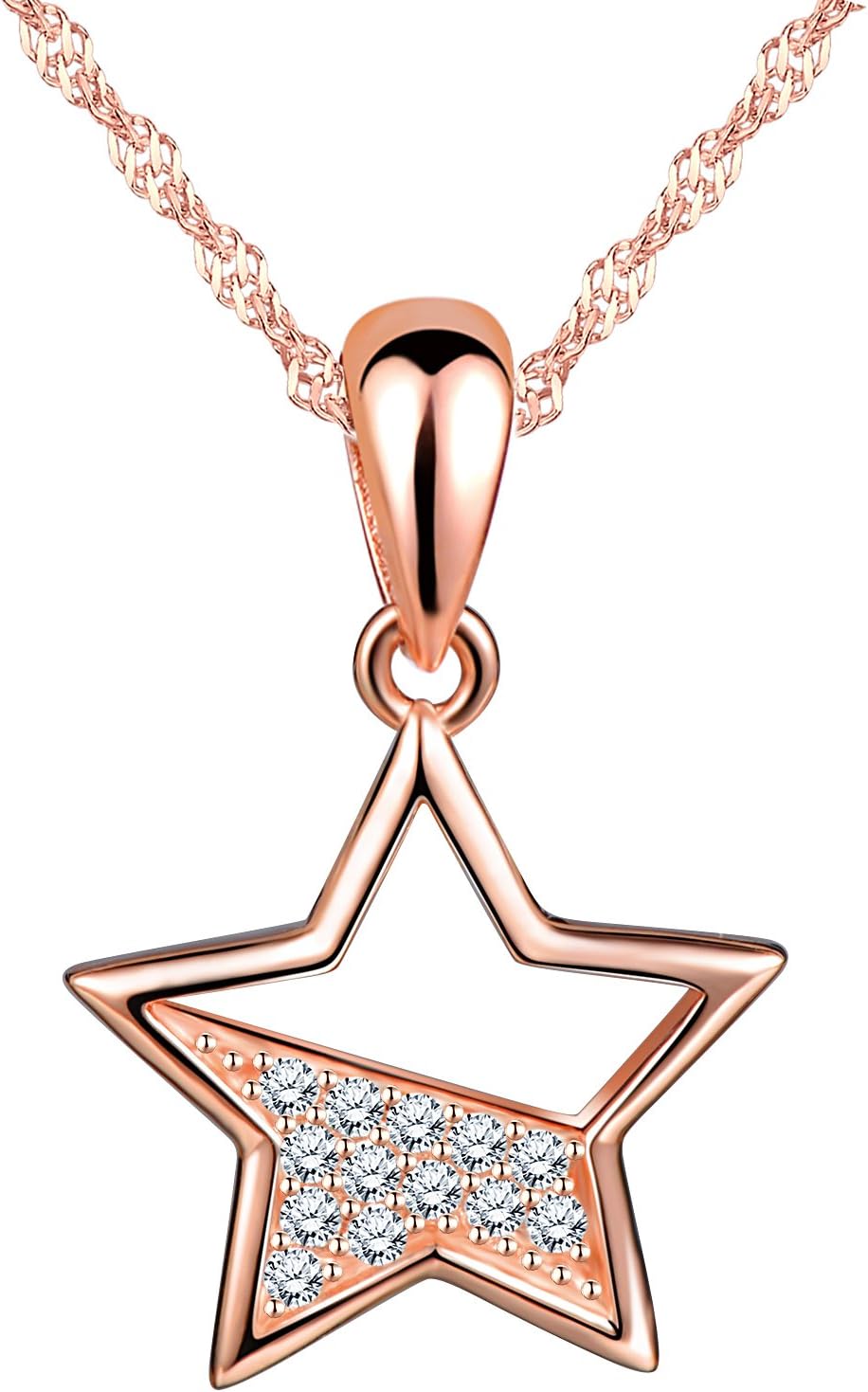 Yumilok Jewelry 925 Sterling Silver Cubic Zirconia Half Hollow Star Pendant Necklace for Women/Girls