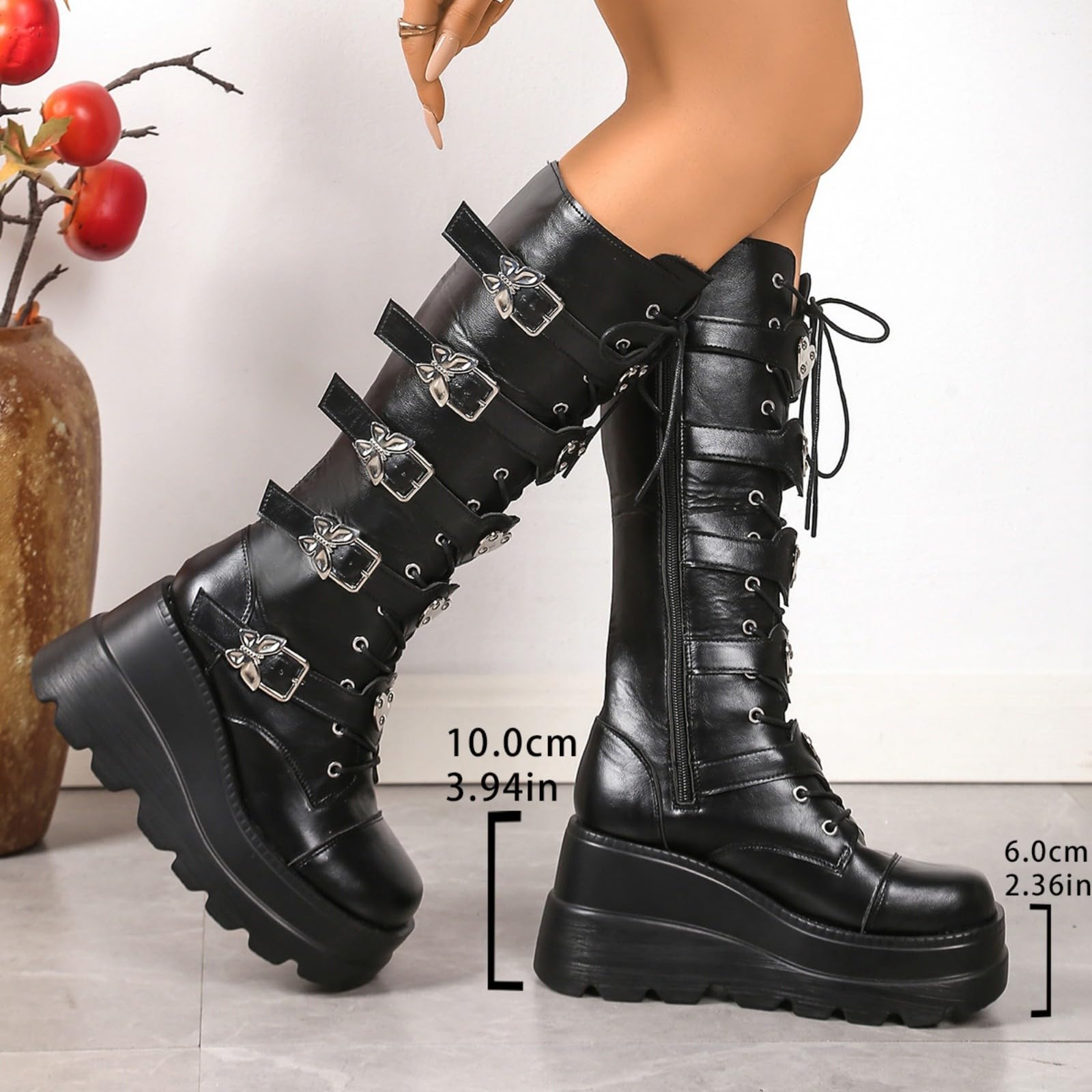 Plateau Stiefel Damen Leder Schnürstiefel Gothic Steampunk Lederstiefel