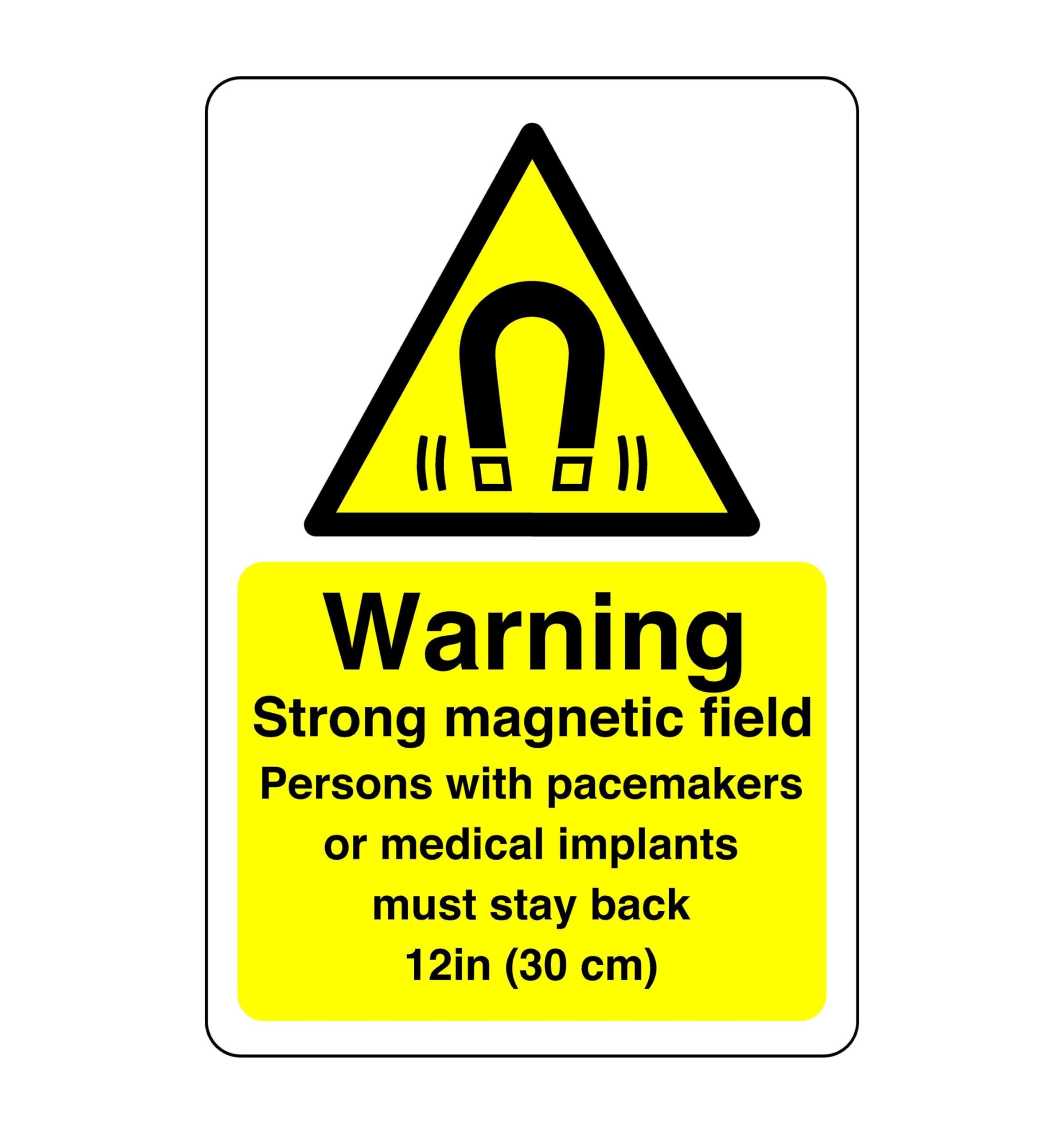 Warning strong magnetic field persons with pacemakers or medical implants sign - 1.2mm Rigid plastic for indoor/outdoor usage (300mm x 200mm) Viewing Distance within 7m.