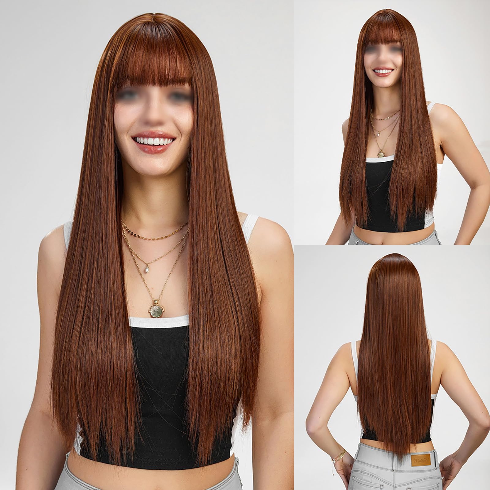 Perruque femme cheveux longs raides naturelle et légère contre les coiffures plates