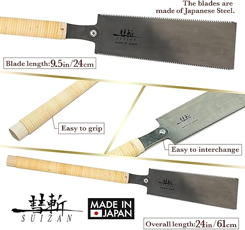Miniatura 2 de SUIZAN Ryoba Sierra de Doble Filo 9.5" Versión de Ensamblaje - Sierra de Tracción Manual Japonesa Profesional Herramienta para Carpintería