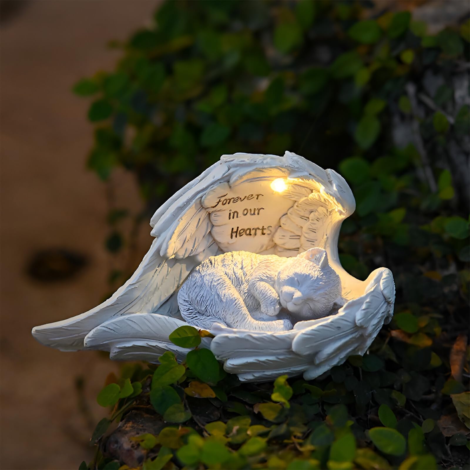 Energia solare pietra commemorativa LED con ali d'angelo per animali domestici tomba giardino resistente alle intemperie