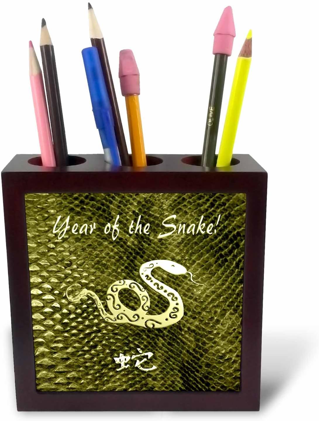 3dRose ph_58476_1 Year of The Snake, Yellow Tile Pen Holder, 5-Inch