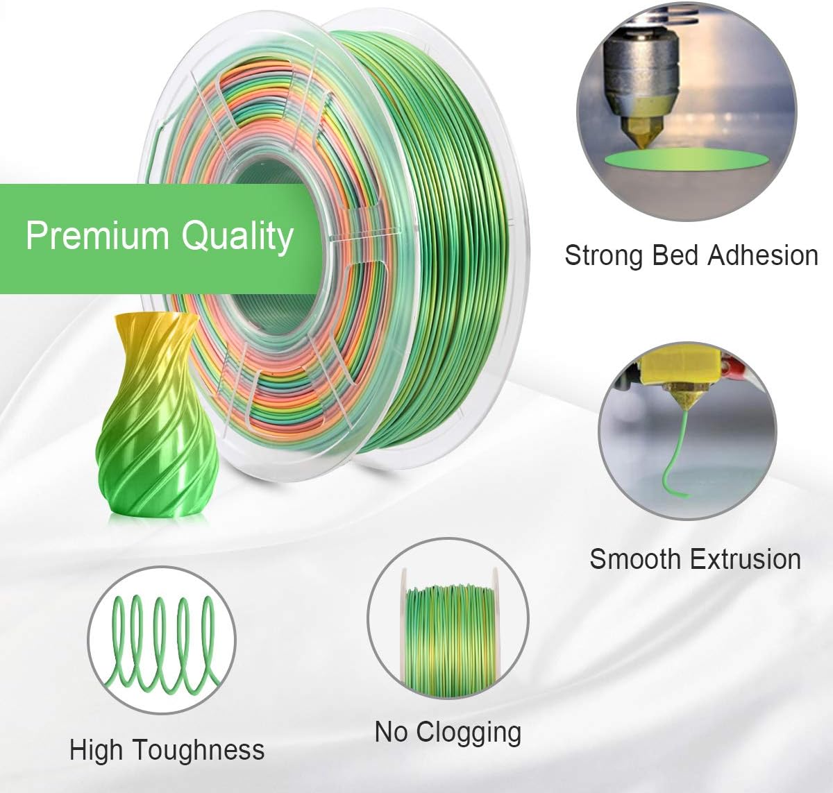 Silk Rainbow PLA Filament 1.75mm PLA 3D Printer Rainbow Filament 1KG Shiny Multicolored Silk Rainbow