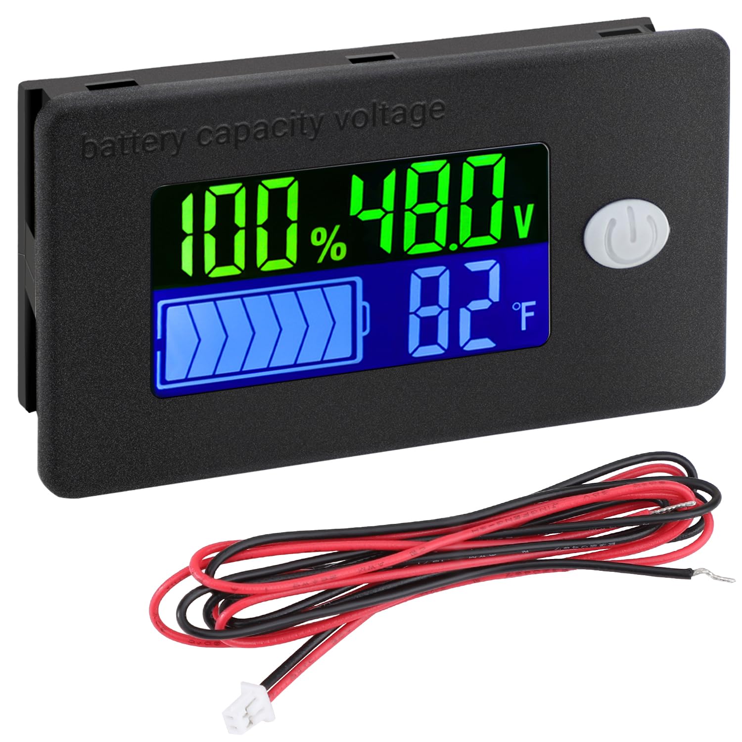 DROK 48v Battery Meter, 10-100v Marine RV Battery Capacity Volt Monitor 12v 24v, Lithium Battery Voltage Fahrenheit Temp Indicator Gauge
