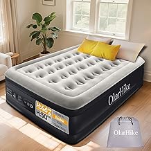 OlarHike Inflatable Mattress, Air Bed, Double Airbed with Built in Pump, 135 x 190 x 46cm, Ideal Alternative to a Bed, Blow Up Mattress, Folding Guest Bed with Flocked Surface for Camping and Home