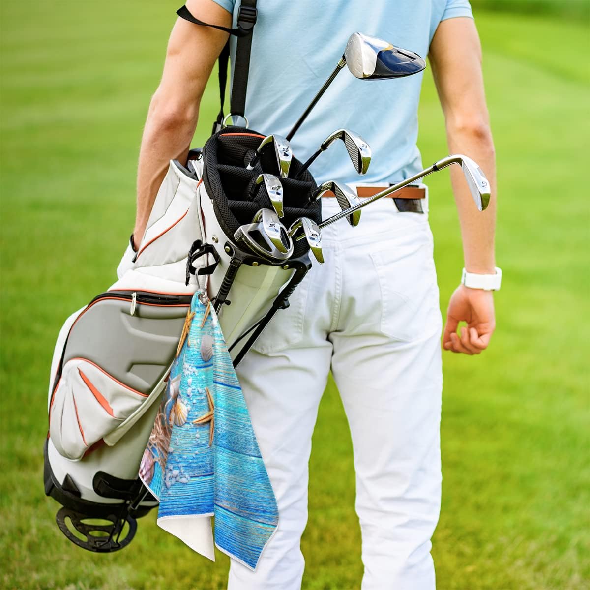 Seastars Shells Golf Towel Microfiber Club Cleaner with Carabiner Clip Water Absorption Quick Dry Golf Towels for Women Men Golf Accessories 15 X 24 Inch