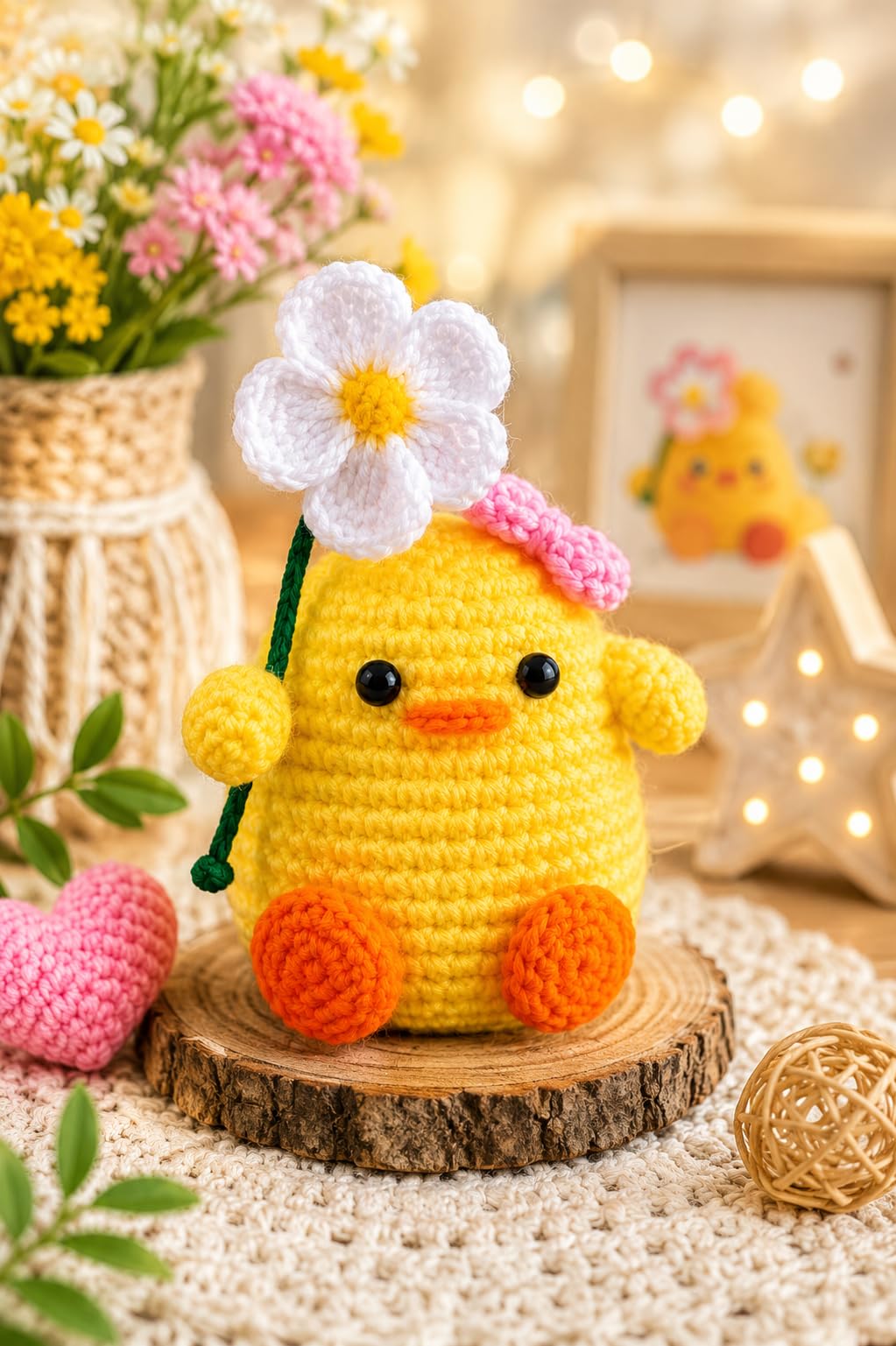 Handmade Crochet Duck Plush Toy with Flower, Cute Amigurumi Duck Doll, Knitted Stuffed Animal, Soft Yarn Plush for Kids, Nursery Decor, Home Decoration, Desk Decor-image-18