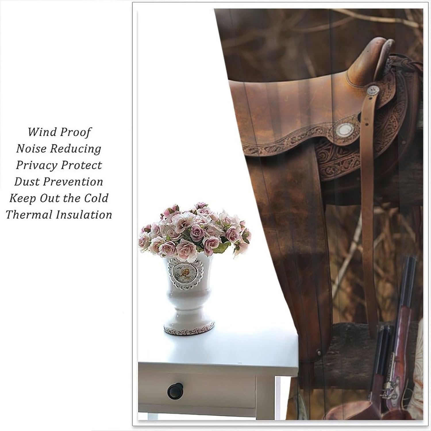 Brebasf Western Cowboy Blackout Curtains Retro West Traditional Style Barn Door Wooden Board Cowboy Theme Window&Drapes Thermal Insulated Darkening Rod Pocket Curtains Bedroom 2 Panels 54" L x 21" W