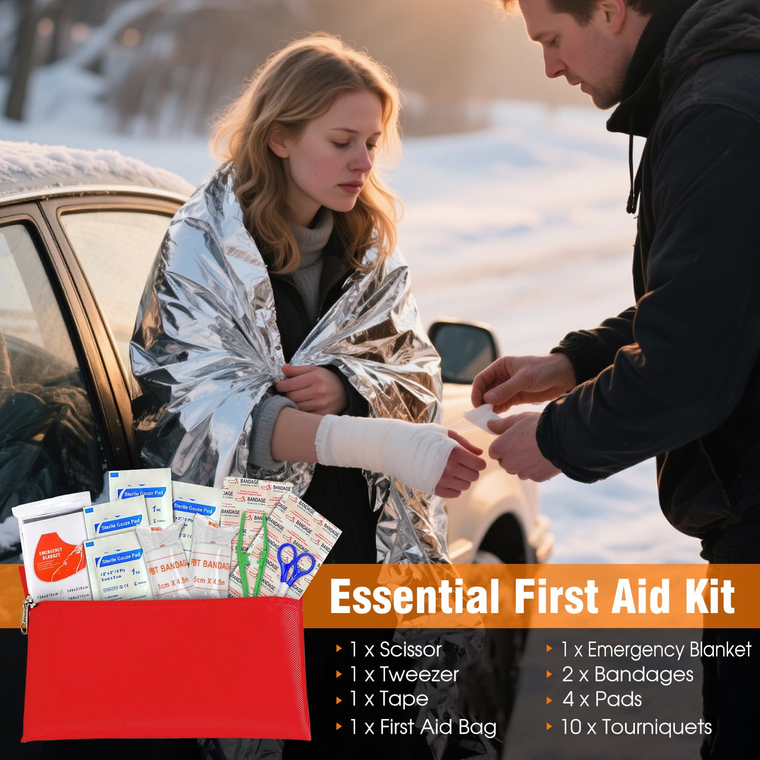 Emergency Car Kit,Roadside Emergency Tool Kit for Vehicle Truck with Air Compressor Jumper Cable First Aid Kit,Winter Auto Road Side Kit Women Men Car Travel Safety Assistance Survival Essentials Kit