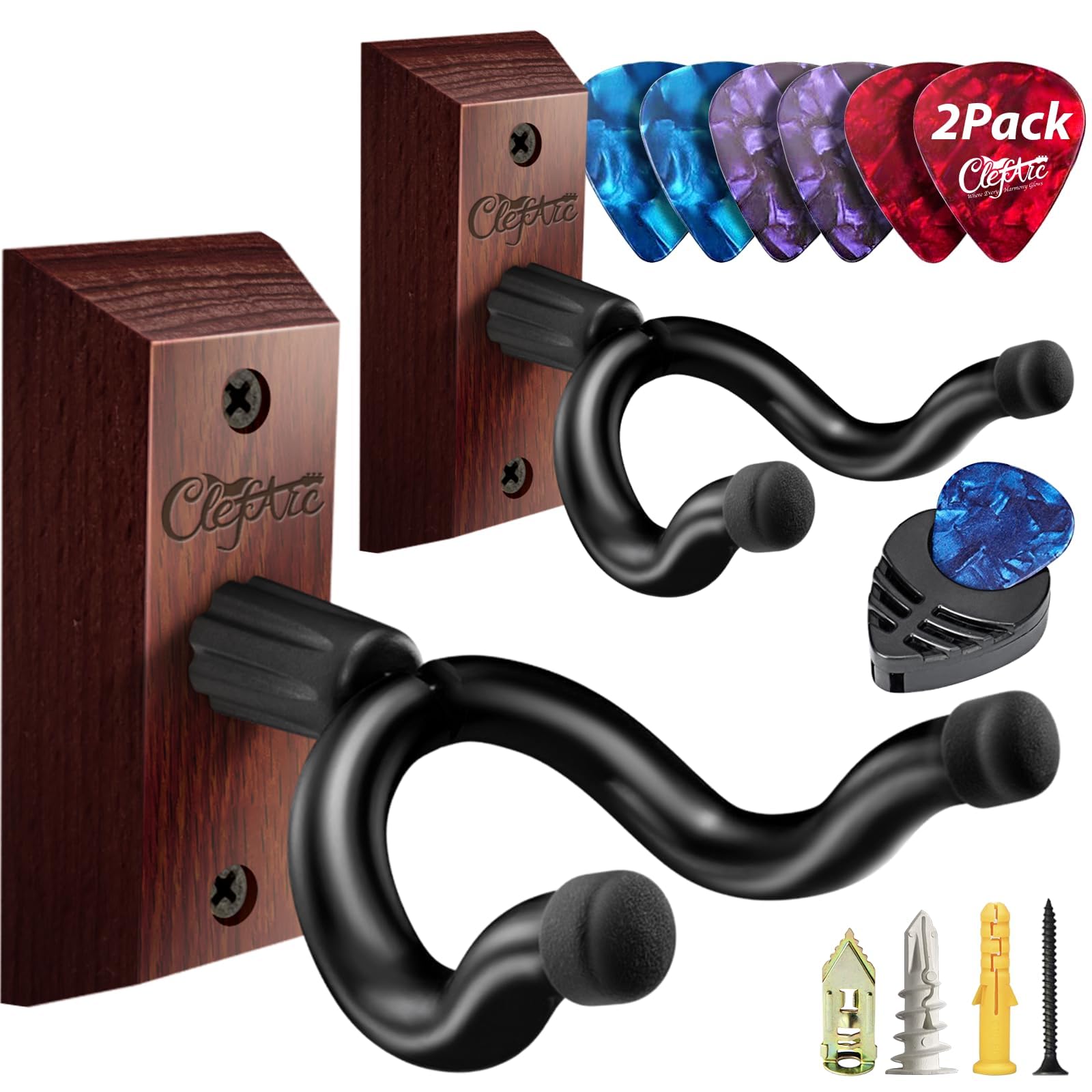Guitar Wall Hanger 2 Pack U-Shaped Carbonized Red Mount
