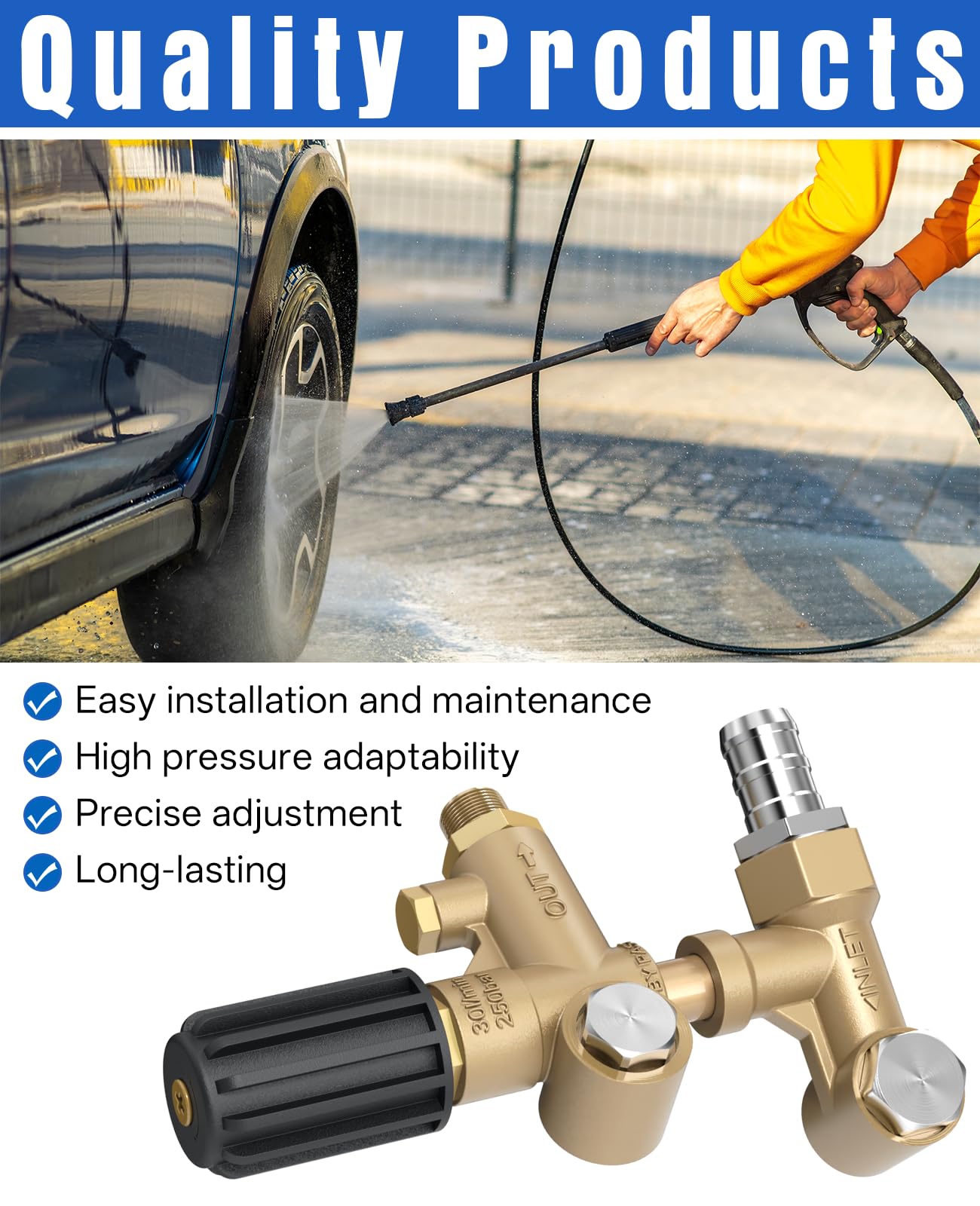 Valvola di scarico pompa idropulitrice per Interpump serie RG & RGL - Compatibile con RG 15.28 N, RG 18.28 N, RG 21.25 N/HN, RG 24.15 N/C, RG 26.12 C DX+F16, RG 30.10 C DX+F16, RGL 41.2 07 C DX; +F16