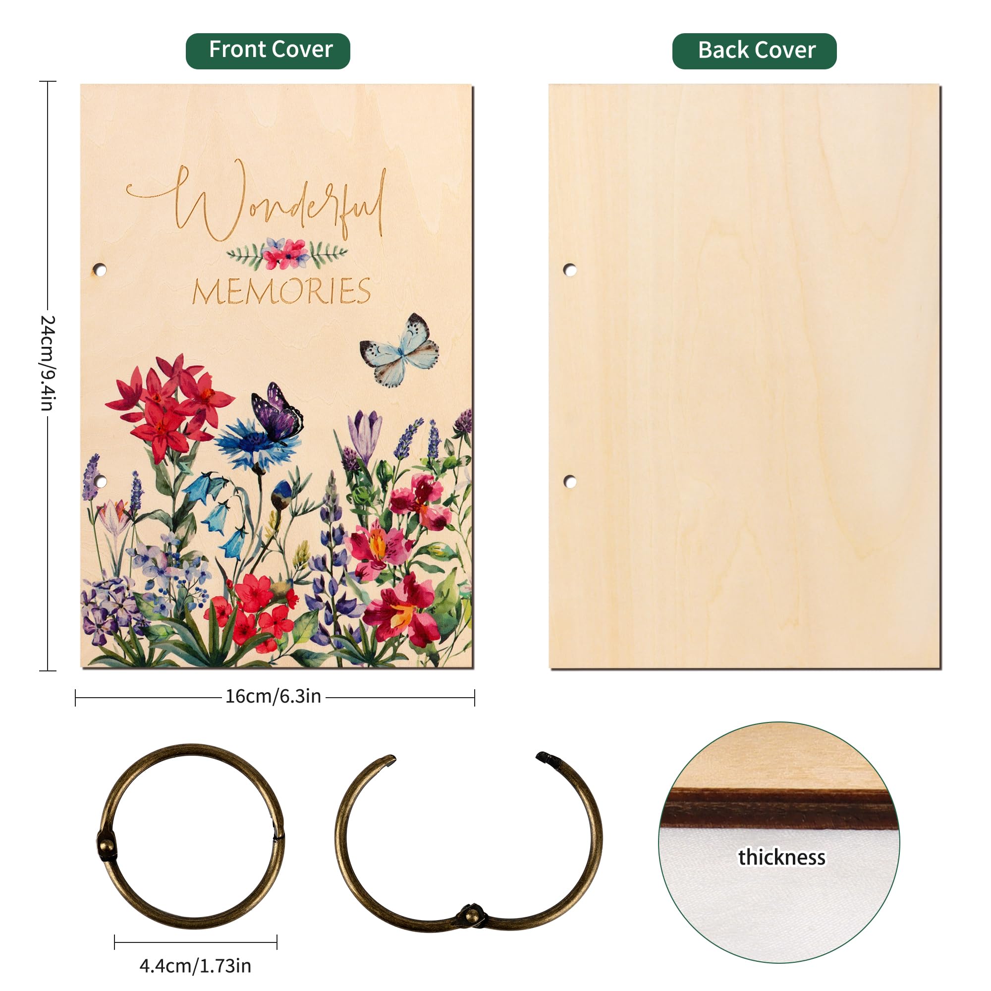 Giiffu Greeting Card Organizer – Wonderful Memories Wooden Floral Card Keeper & Album, Wood Book or Binder for Cards Keepsakes, Personalized Gift for Wedding, Birthday, Anniversaries, Holiday