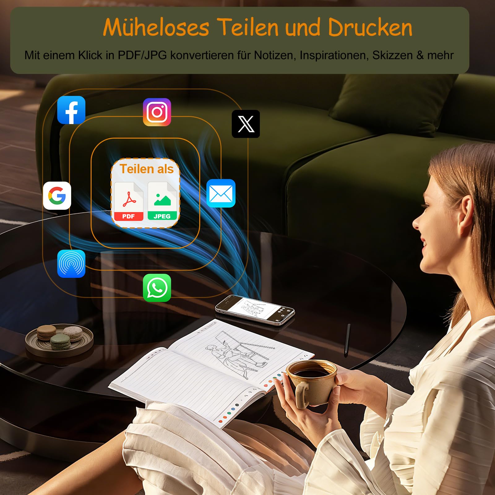 Yuan Digitales Notizbuch Smart Pen Writing Set mit A4-Notizbüchern(3 Stück) | Digitalisiert handschriftliche Notizen in Echtzeit für Meetings, Unterricht & Kreatives. Kompatibel mit iOS und Android