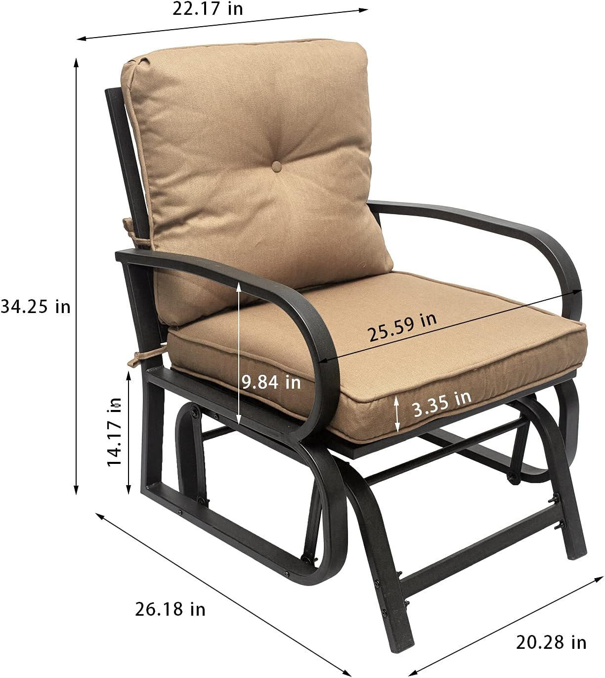 June Win Outdoor Glider with Cushions, Patio Lawn Glider, Porch Furniture Swing Rocking Chair, Steel Frame Chair Suitable for Patio and Courtyards (Beige 2PC) : Everything Else