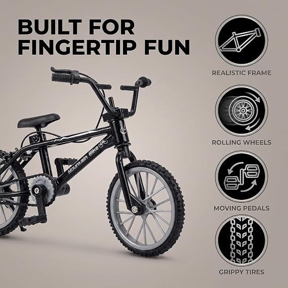 Black 1/18 Diecast Bike Action Figure Toy,Mini Finger Mountain Bike Bicycle Art Crafts Desktop Decor Finger Bikes