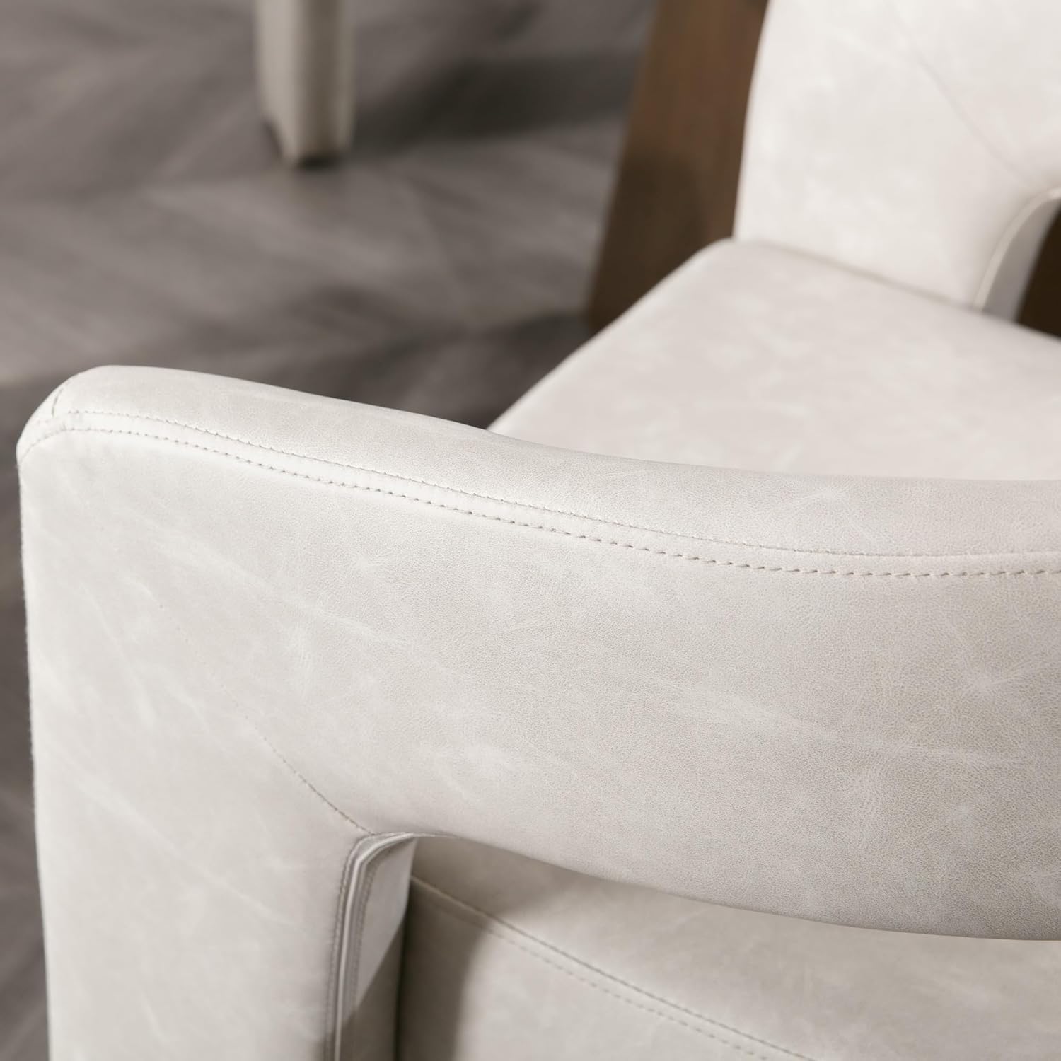 Faux Leather Chairs, Modern Upholstered Bedroom Vanity Chairs, Dining Chairs with Wooden Legs, Assembled Accent Armchairs for Dining Room/Living Room/Side, Grey