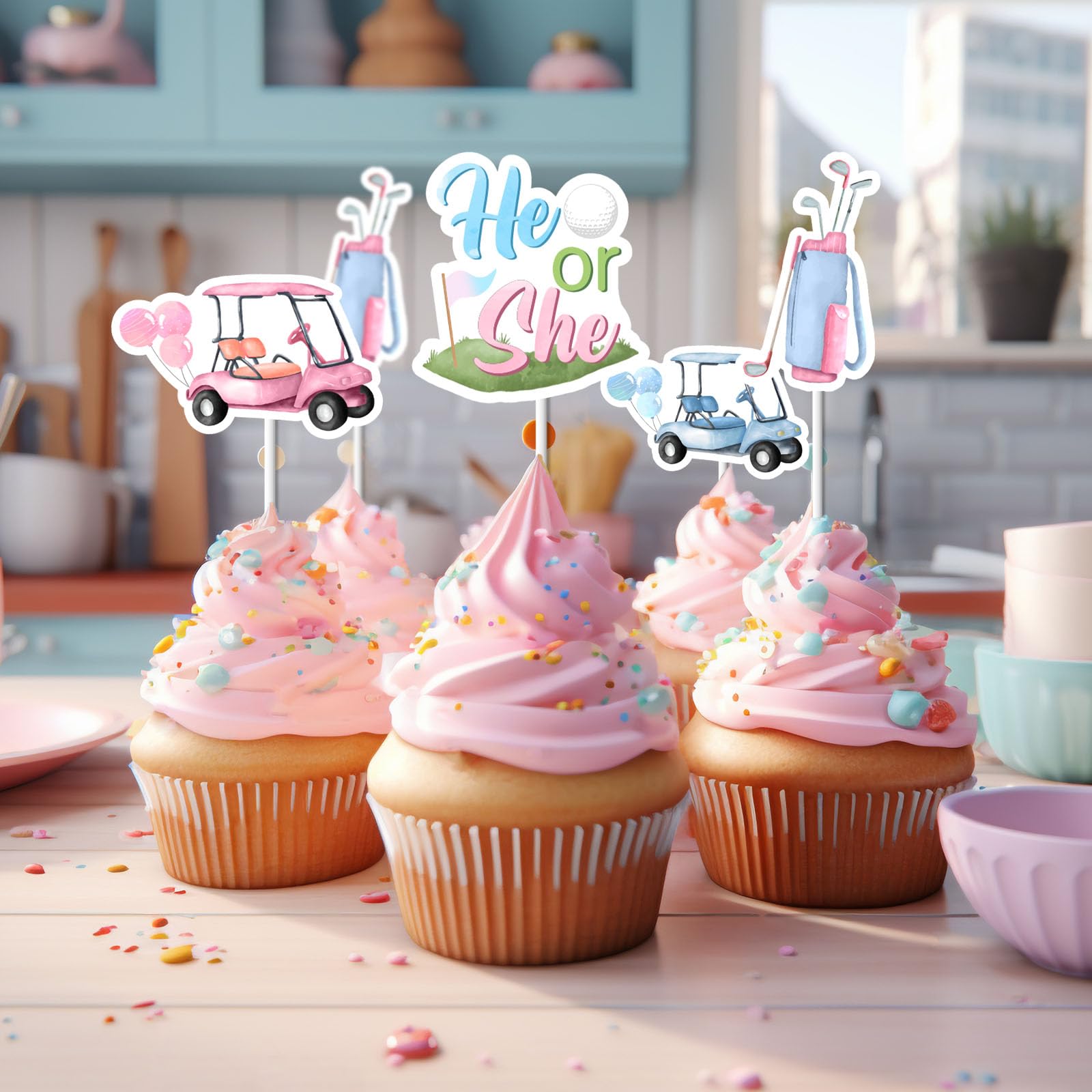 Sursurprise 36Pcs Golf Theme Gender Reveal Cupcake Toppers - Image 3