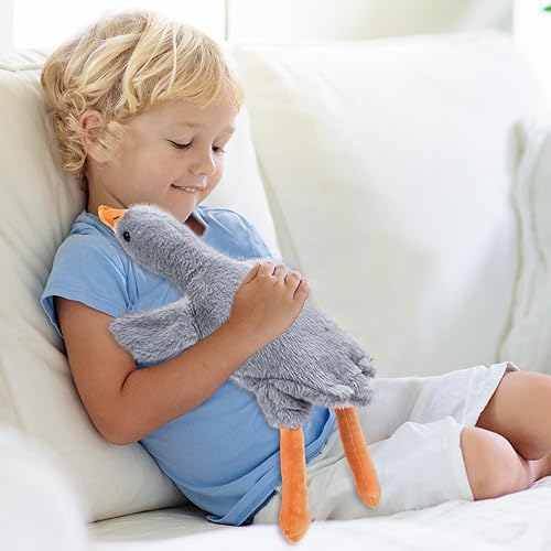 Vista 12 de Lenwen Peluche de ganso gigante de 51.2 pulgadas, peluche grande de pato suave, linda almohada de ganso, regalos de fiesta de cumpleaños para niños