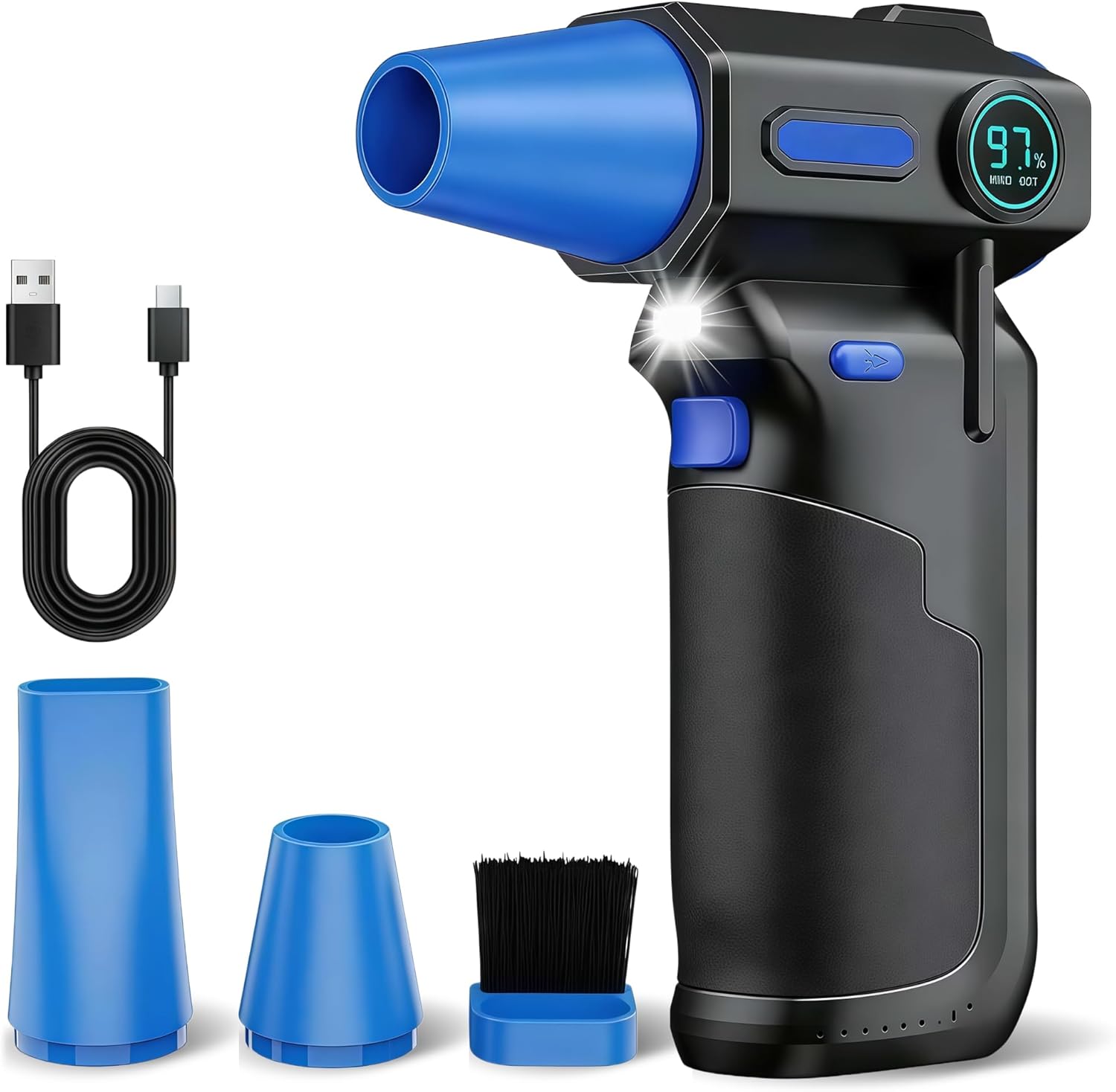 Compressed Air Duster-130000RPM Super Power Cordless Electric Air Duster, Rechargeable Brushless Motor, with LED Light, 3-Gear Adjustable Dust Blower for Computer, Keyboard, Outdoor, House and Car