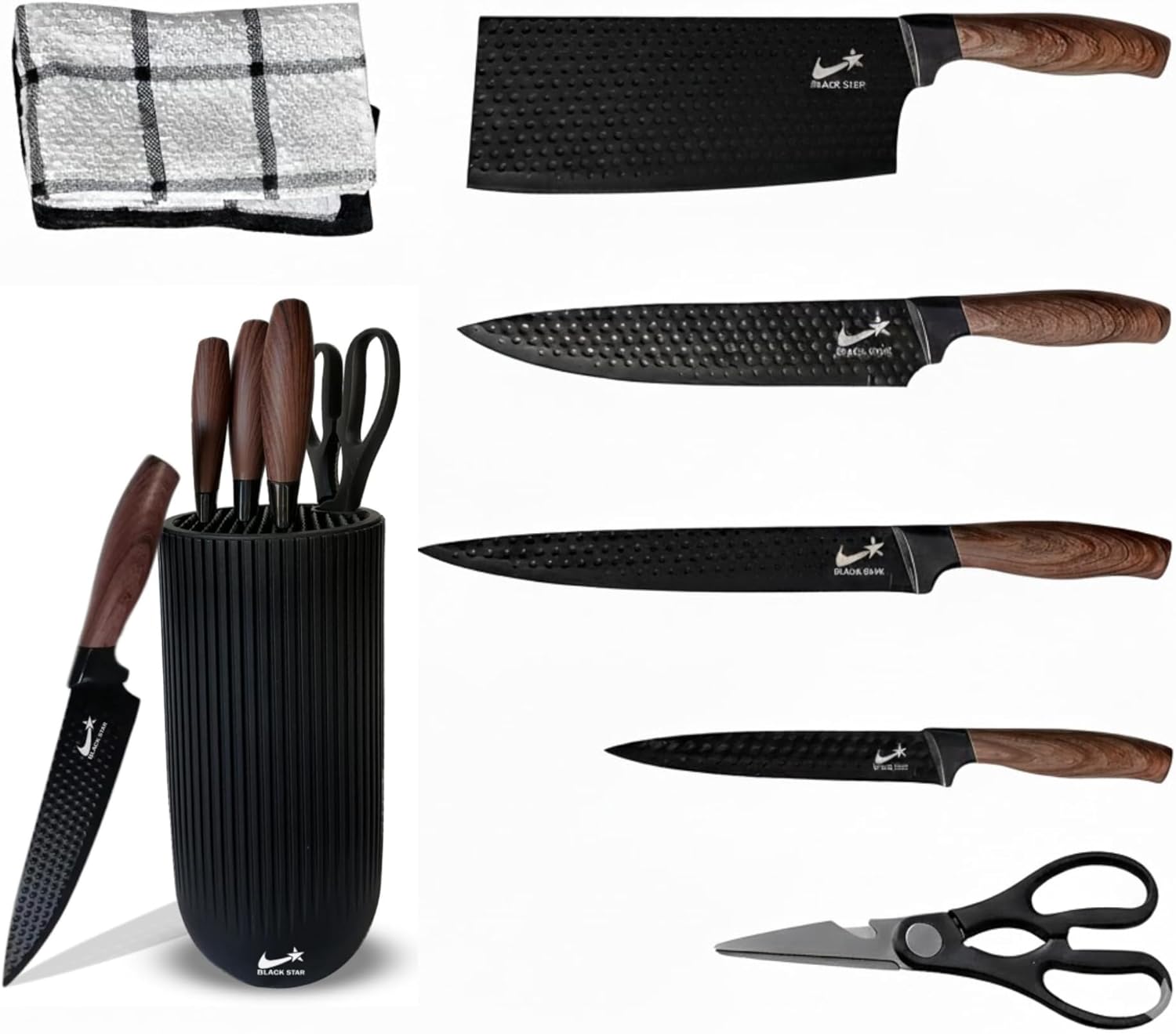 Knife Set, Black Star Kitchen Knife Set, Knives Set for Kitchen, Universal Knife Block, New Home Essentials, Utility Knife Block Set, Dishwasher Safe, Apartment Essentials