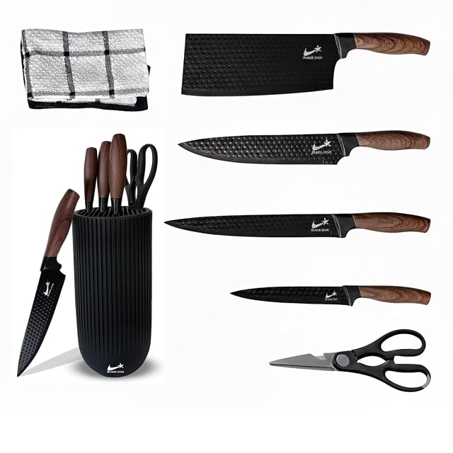 Knife Set Black Star Kitchen Knife Set Knives Set for Kitchen Universal Knife Block New Home Essentials Utility