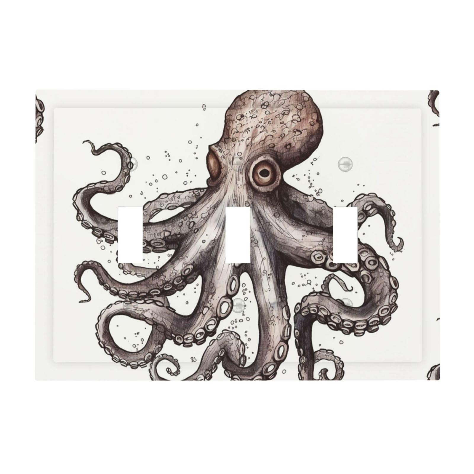 3-Gang Decorator Wall Plate Octopus Light Switch Cover Triple Toggle Receptacle Wall Plate Mid Size 4.8" x 6.7" Wallplate Unbreakable Polycarbonate Outlet Faceplates Covers