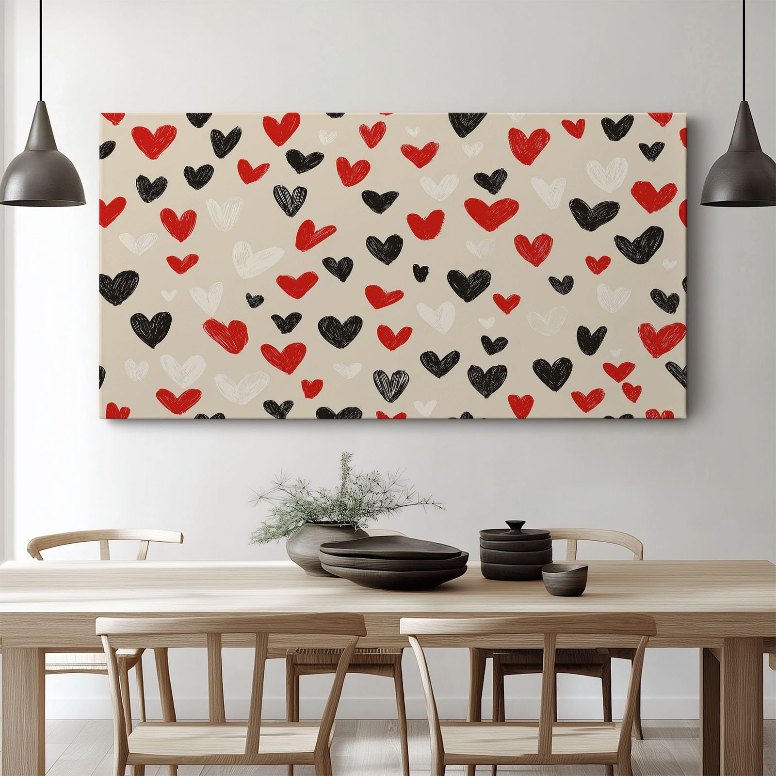 Générique Impression sur Toile Imprimée Simple Dessiné Main Valentin Cœur, Image sur toile Cadre Tableau Decoration Murale 70 x 50 cm - Tableau sur toile pour Chambre Salle à manger