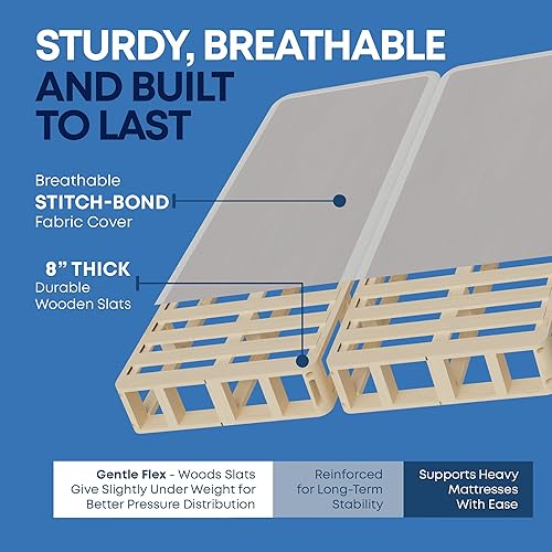 Miniatura 51 de Nutan, Somier dividido resistente de 8 pulgadas para soporte de colchón, duradero y totalmente montado, base de madera natural para King (plegable)