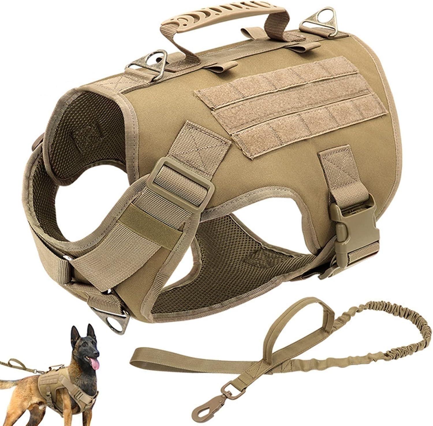 Tactical Dog Harness Nylon Tactical Dog Harness Collar Leash No Pull Pet Harness Vest for Medium Large Dogs Training Molle Harness Pouches (Color : Black, Size : L)