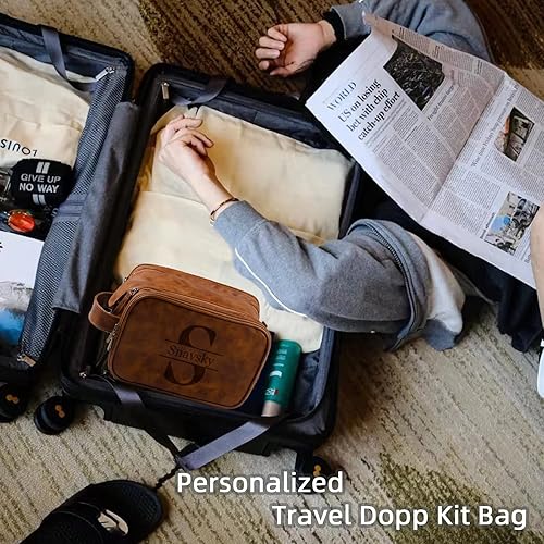 Miniatura 5 de Neceser personalizado para hombres, bolsa de aseo de viaje de cuero personalizada de gran capacidad, kit de afeitado personalizado para padrinos de