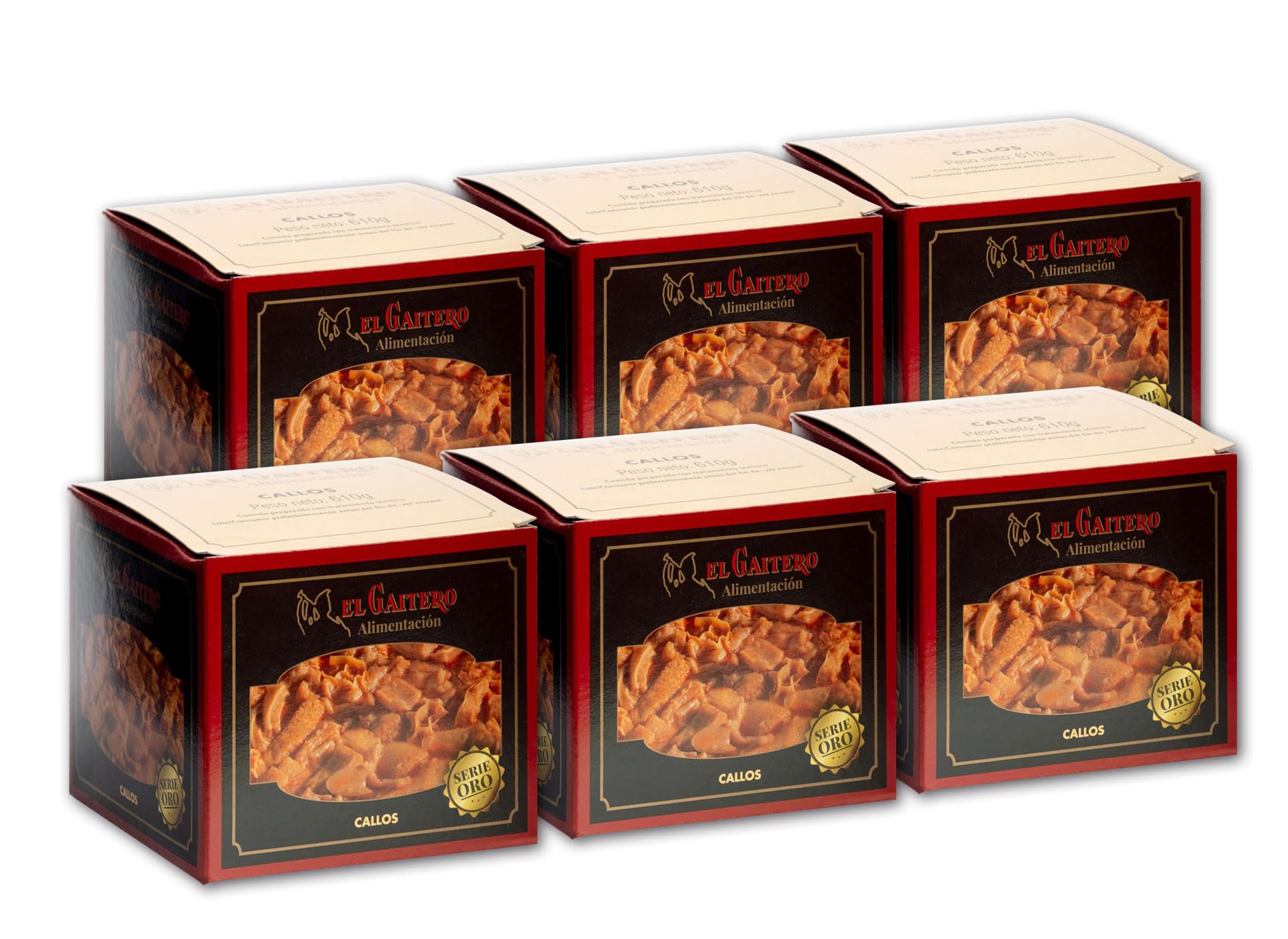 El Gaitero - Callos Serie Oro | Sabor Intenso Ligeramente Picante | Textura Suave | Conservación a Temperatura Ambiente | 6 Latas de 610gr