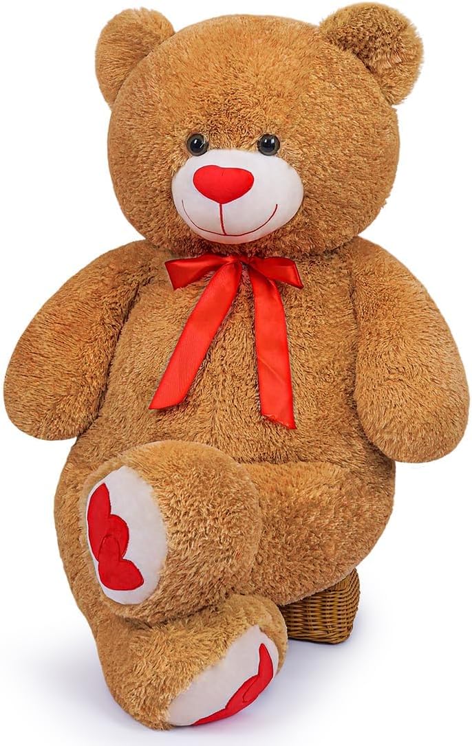 Big Teddy Bear Stuffed Animal Brown Bear Plush with Red Heart for Girlfriend and Kids, Giant Teddy Bear for Valentines Gift Anniversary 43inch