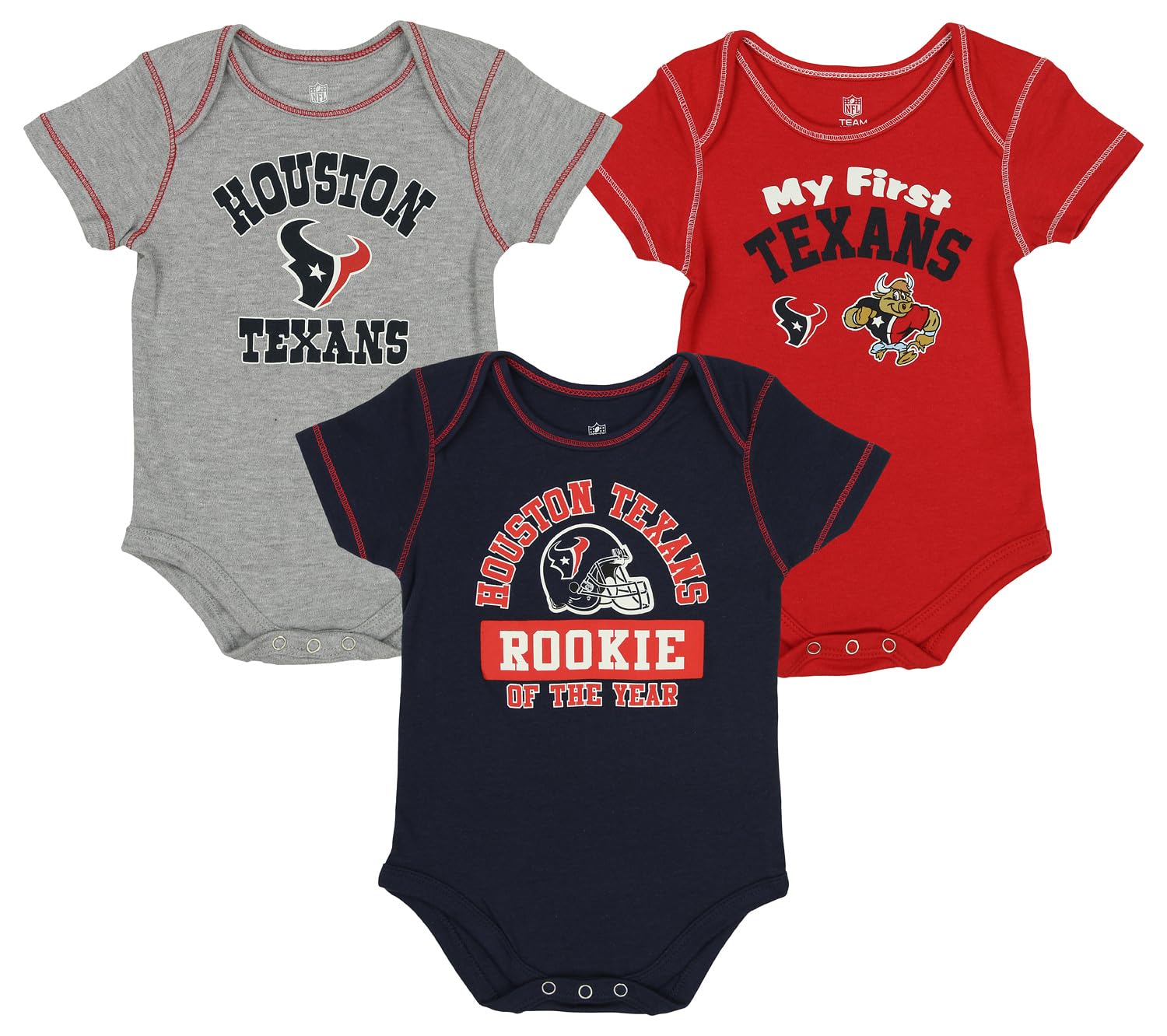 Outerstuff NFL Houston Texans Newborn Baby and Infant Short Sleeve Bodysuit 3-Pack, Logo 2, 18m