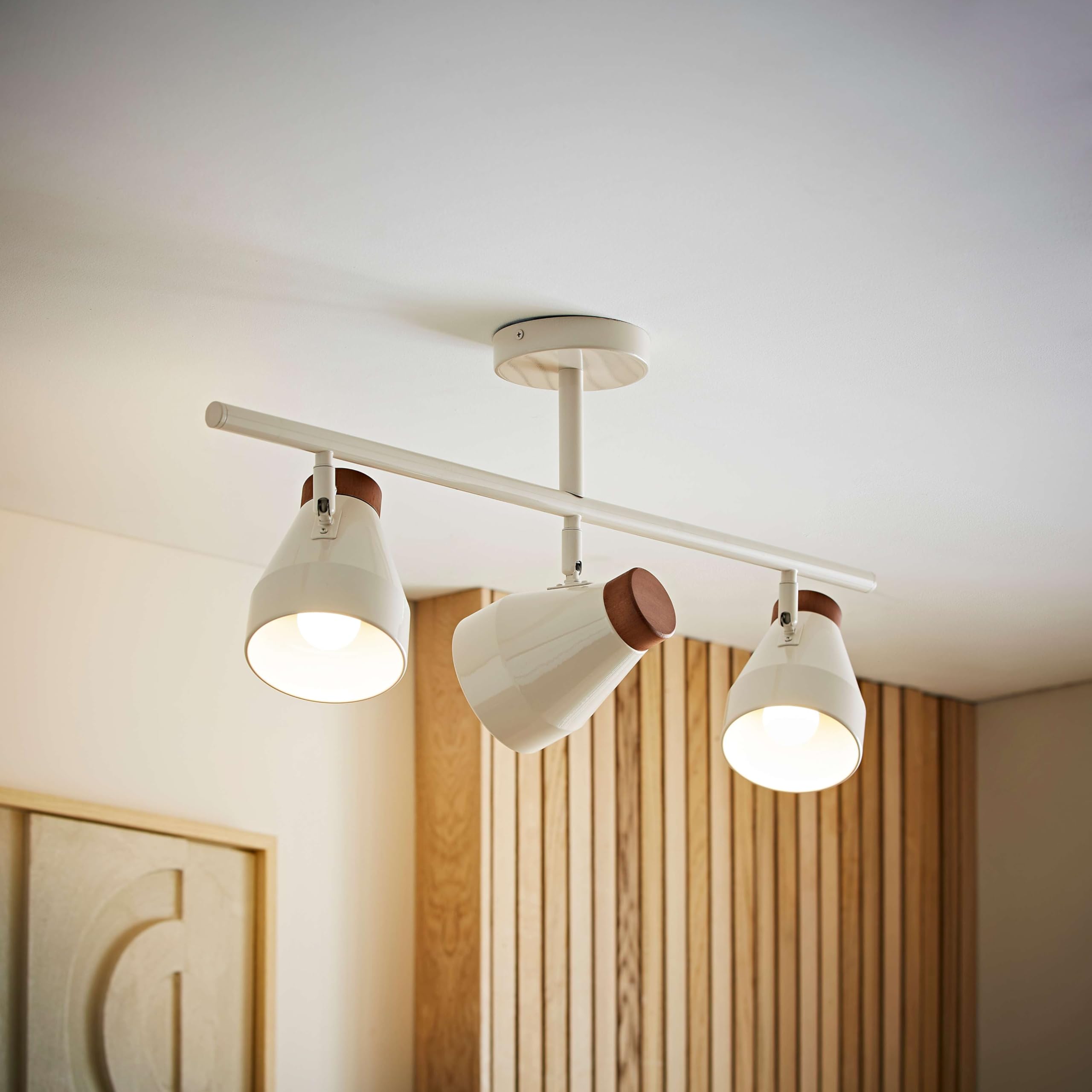 Valuelights Cream Parker Gloss & Walnut Dome Lamp 3 Way Bar Ceiling Light With Bulbs In