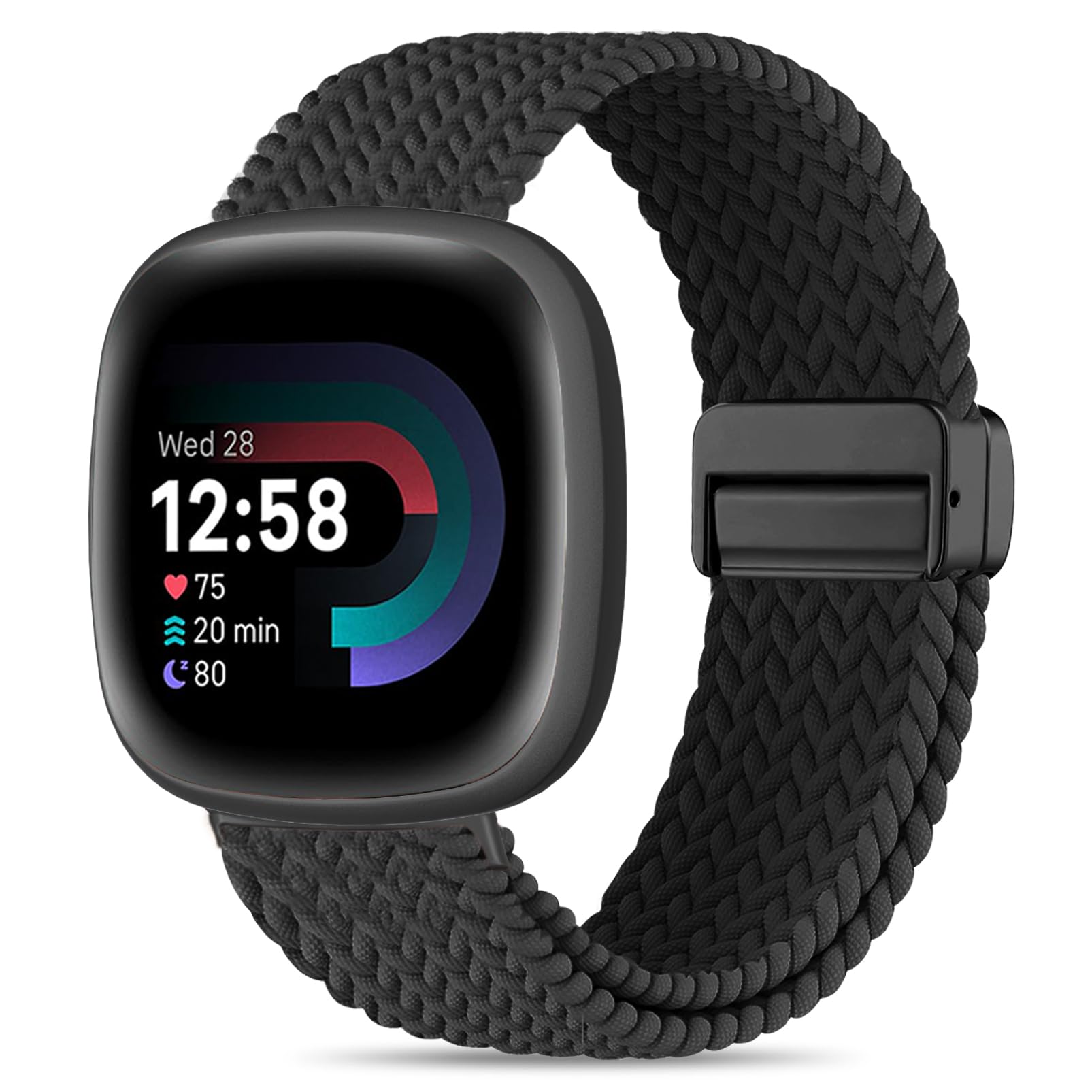 HSWAI Magnetic Braided Compatible with Fitbit Versa 4 Bands for Women/Versa 3/Sense/Sense 2 Bands, Soft Stretchy Sport Strap Woven Loop Elastic Nylon Wristbands Men